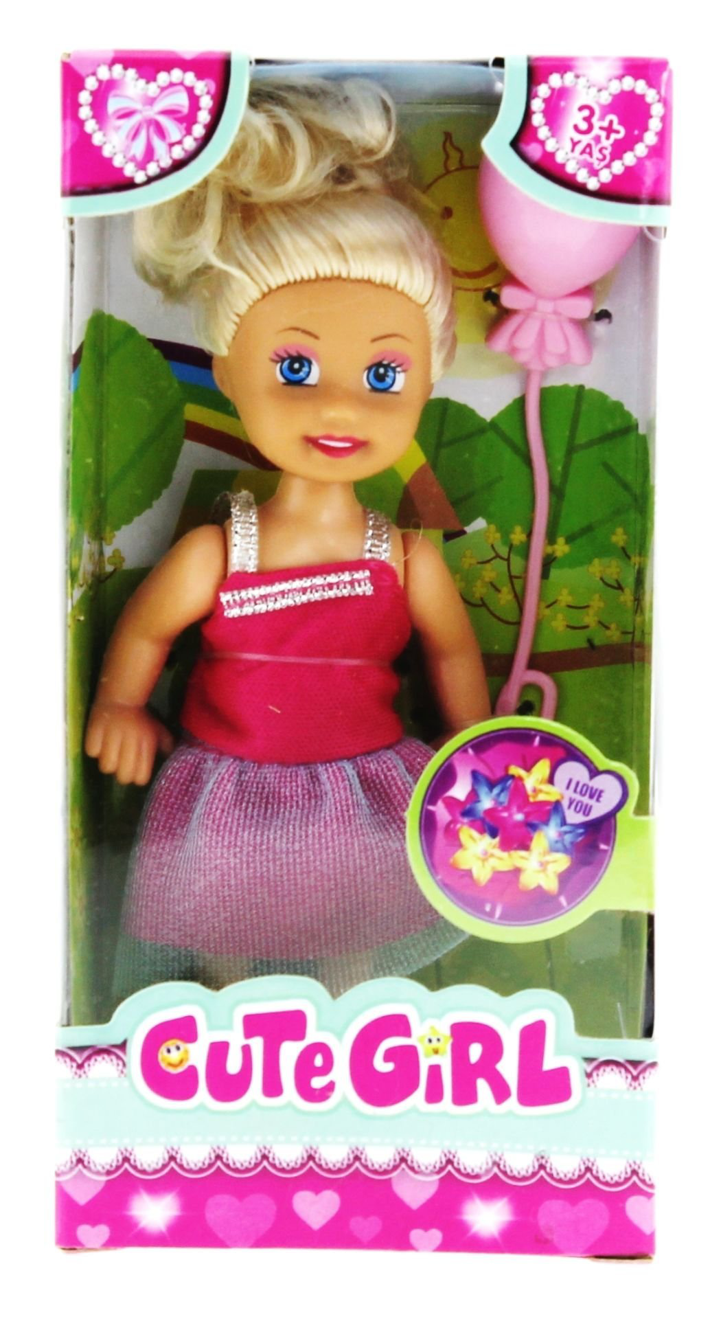 Cute Girl Pembe Balonlu Sarışın Mini Bebek Cute Girl Pembe Balonlu Sarışın Mini Bebek