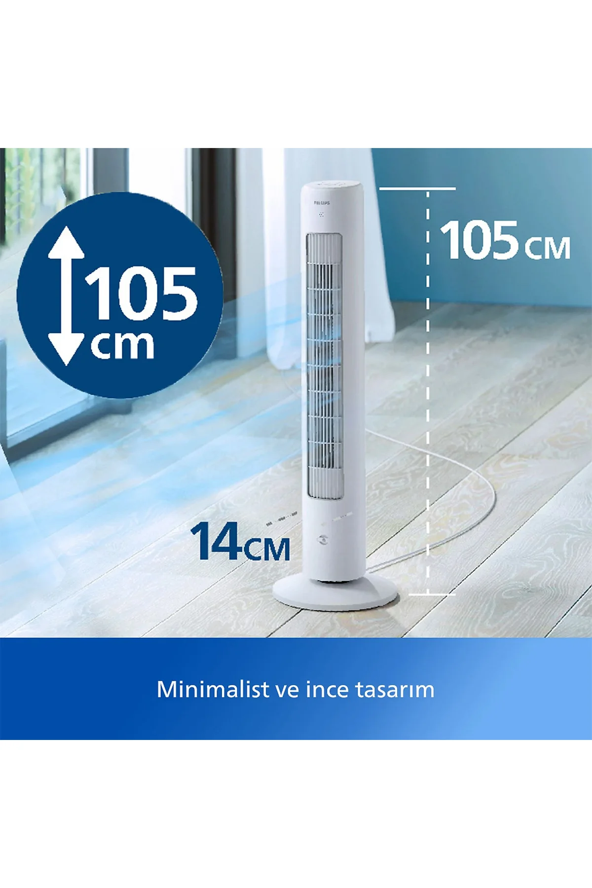 CX5535/00 5000 Serisi Kule Tipi Vantilatör, Uzaktan Kumanda, Aroma Difüzyonu, 40 W, 28 dB, 2230 m3/sa