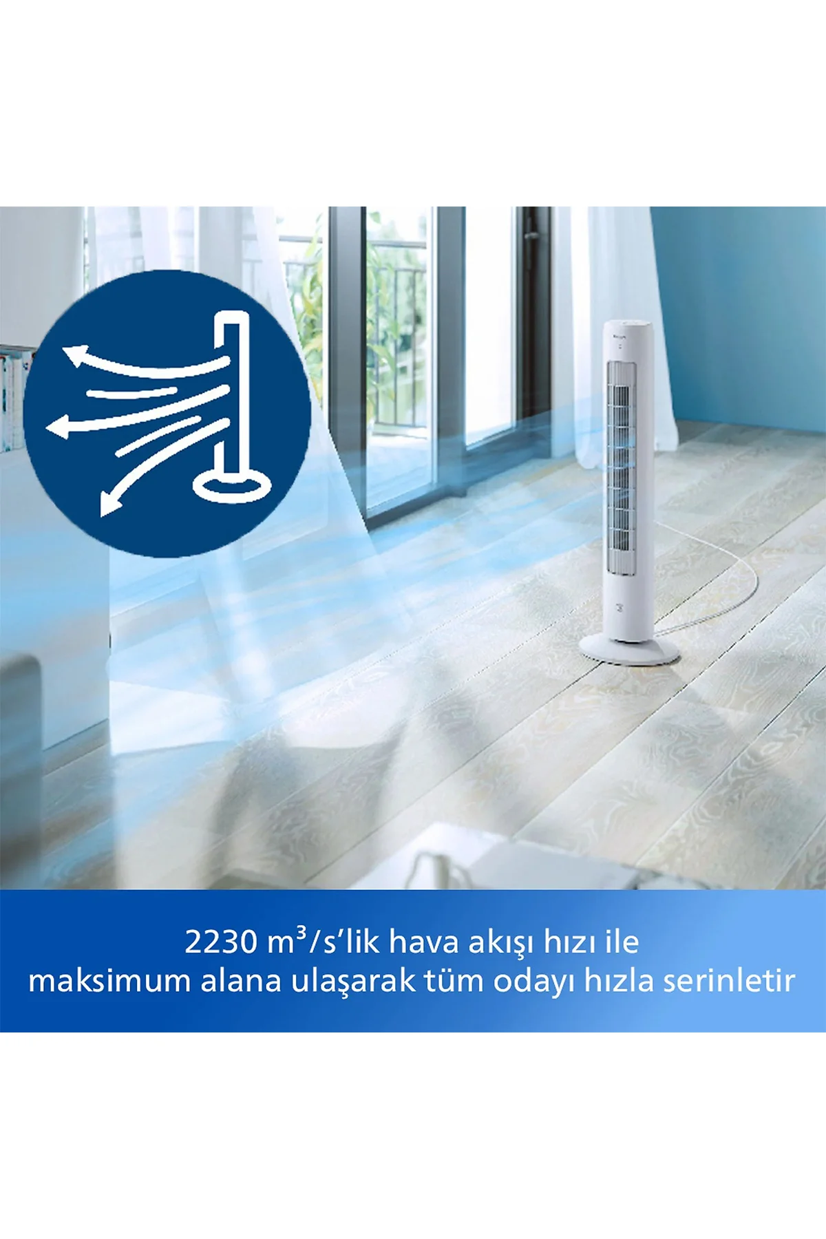 CX5535/00 5000 Serisi Kule Tipi Vantilatör, Uzaktan Kumanda, Aroma Difüzyonu, 40 W, 28 dB, 2230 m3/sa
