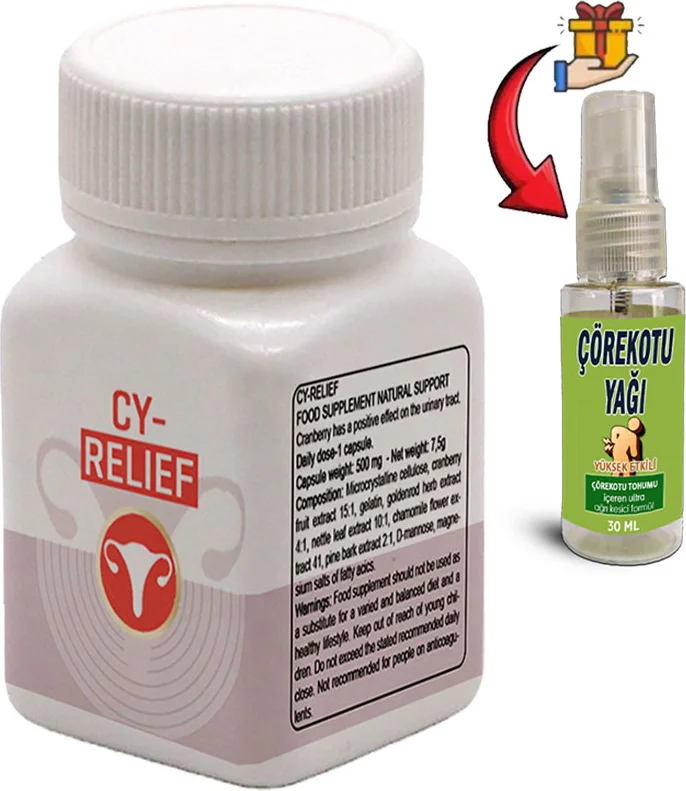 Cy-Relief Erkek Destek Takviyesi + 30 ml Çörek Otu Masaj Yağı | Kızılcık, Ebegümeci, Adaçayı, C Vitamini Fiyatı, Yorumları ve Özellikleri