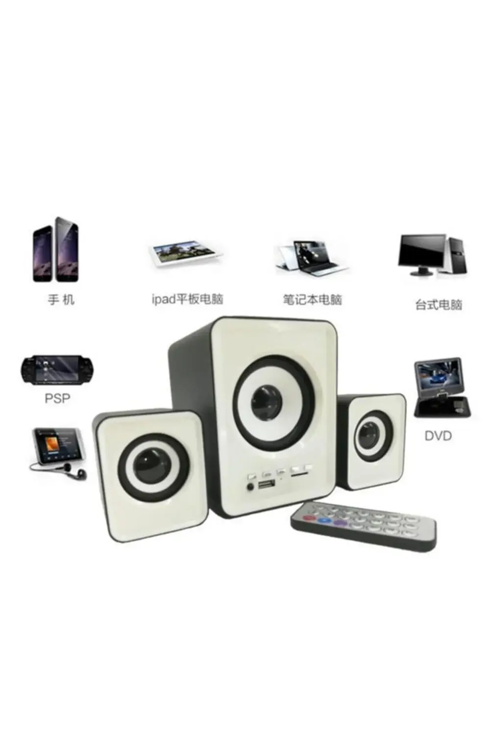 D23 Beyaz Bluetooth Hoparlör - 3.5mm Kablolu Bilgisayar Hoparlörü