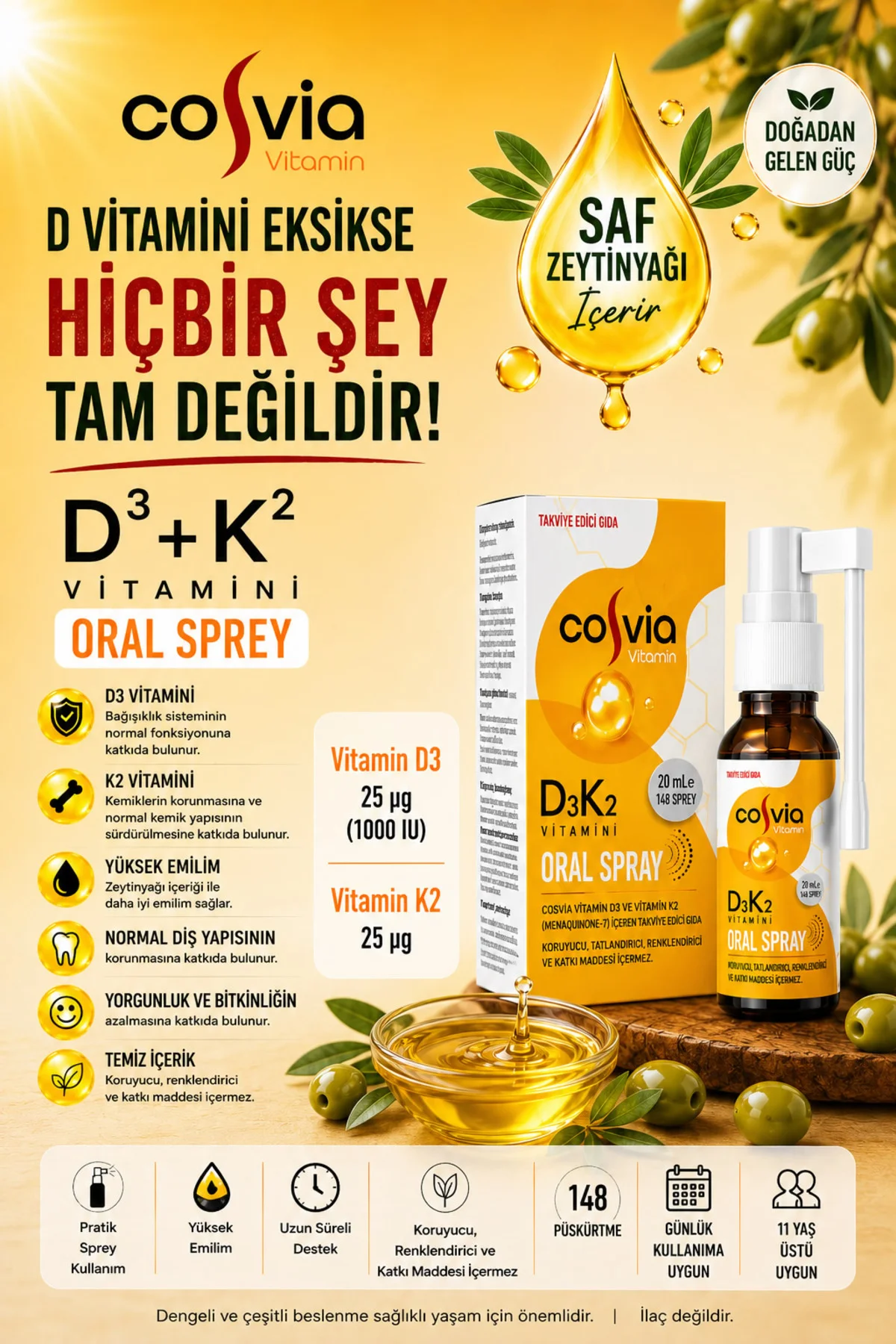 ☀️ D3-K2 Oral Sprey; Kemik Gücü Ve Bağışıklık Için Pratik Ve Etkili Destek!