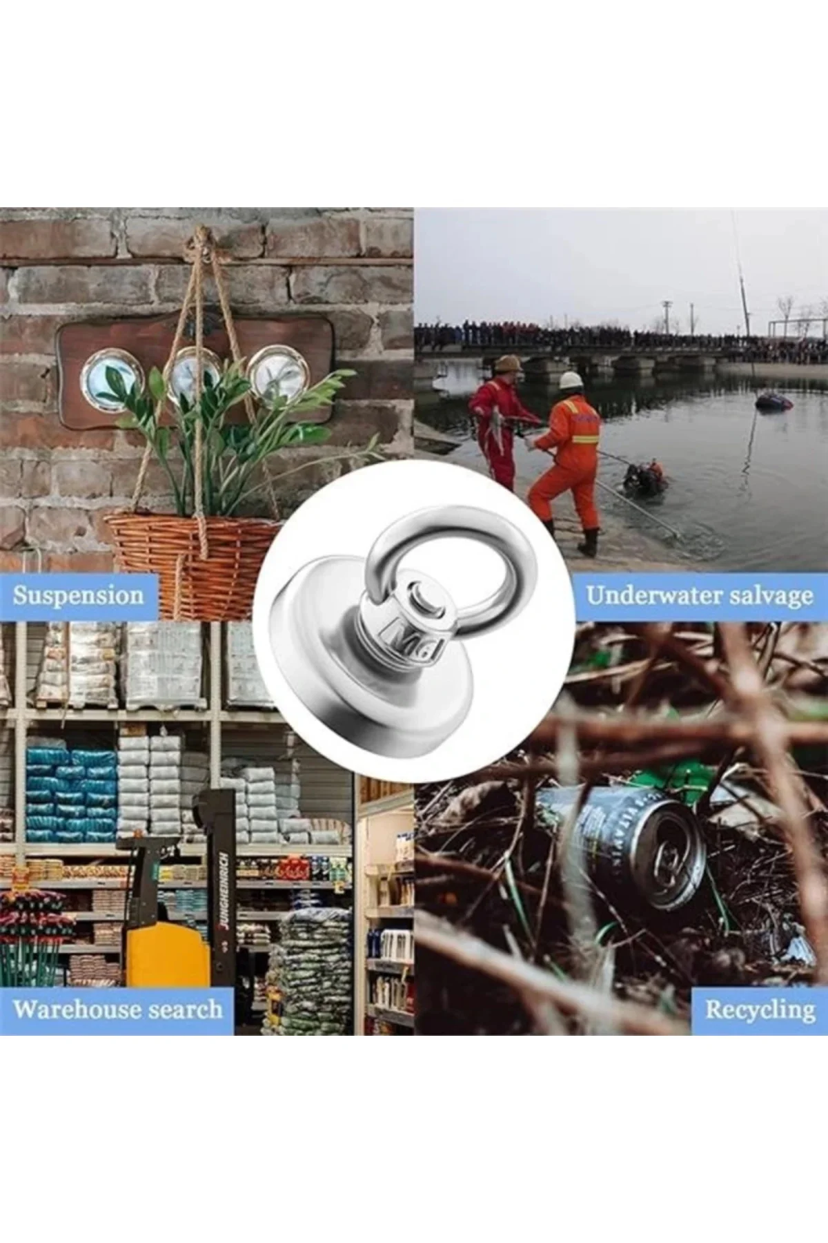 D48 Güçlü Neodyum Mıknatıs 48mm 75kg Askılı Fishing Salvage Magnet