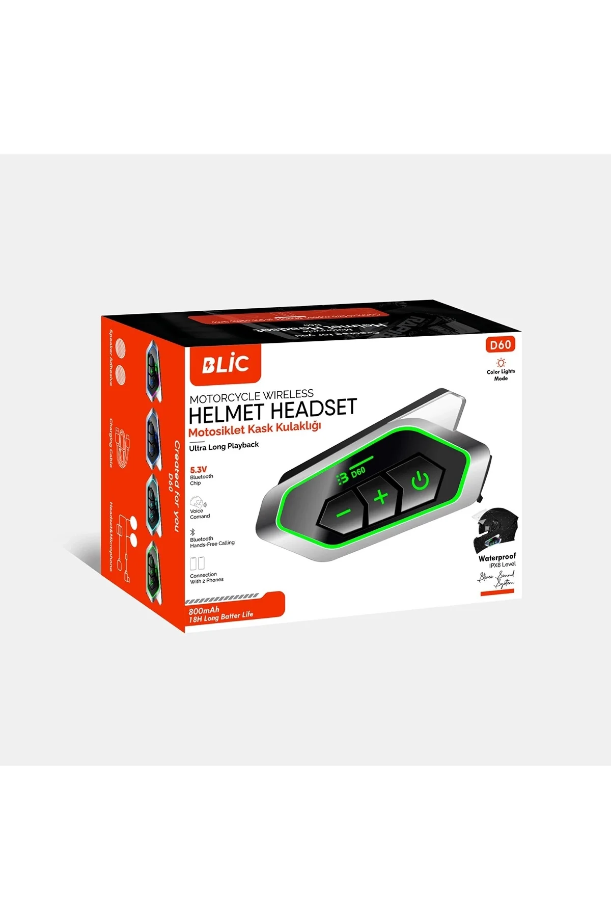 D60 Motor Kask Kulaklık Rgb Modlu Motosiklet Kulaklık Su Geçirmez