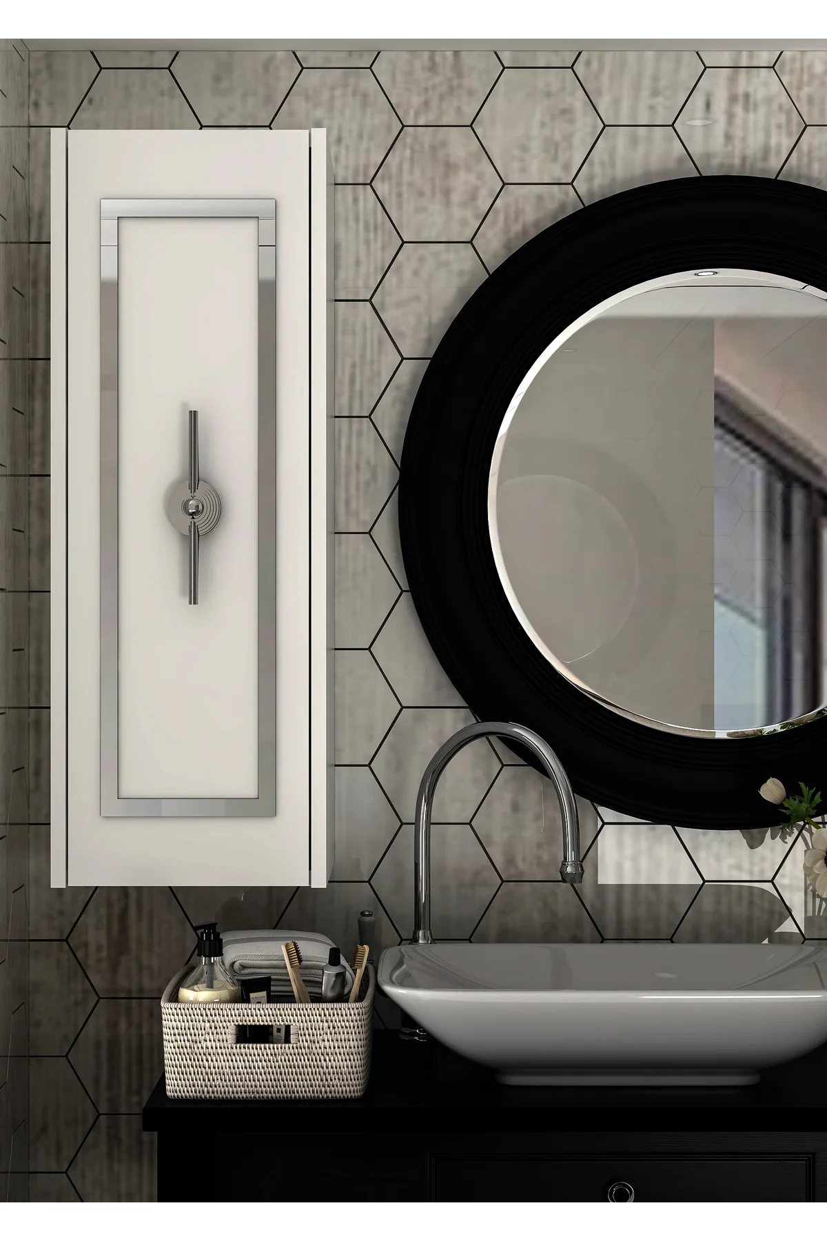 D7055CT-32 DUVARA MONTE TEK KAPAKLI BANYO DOLABI BEYAZ-ALTIN
