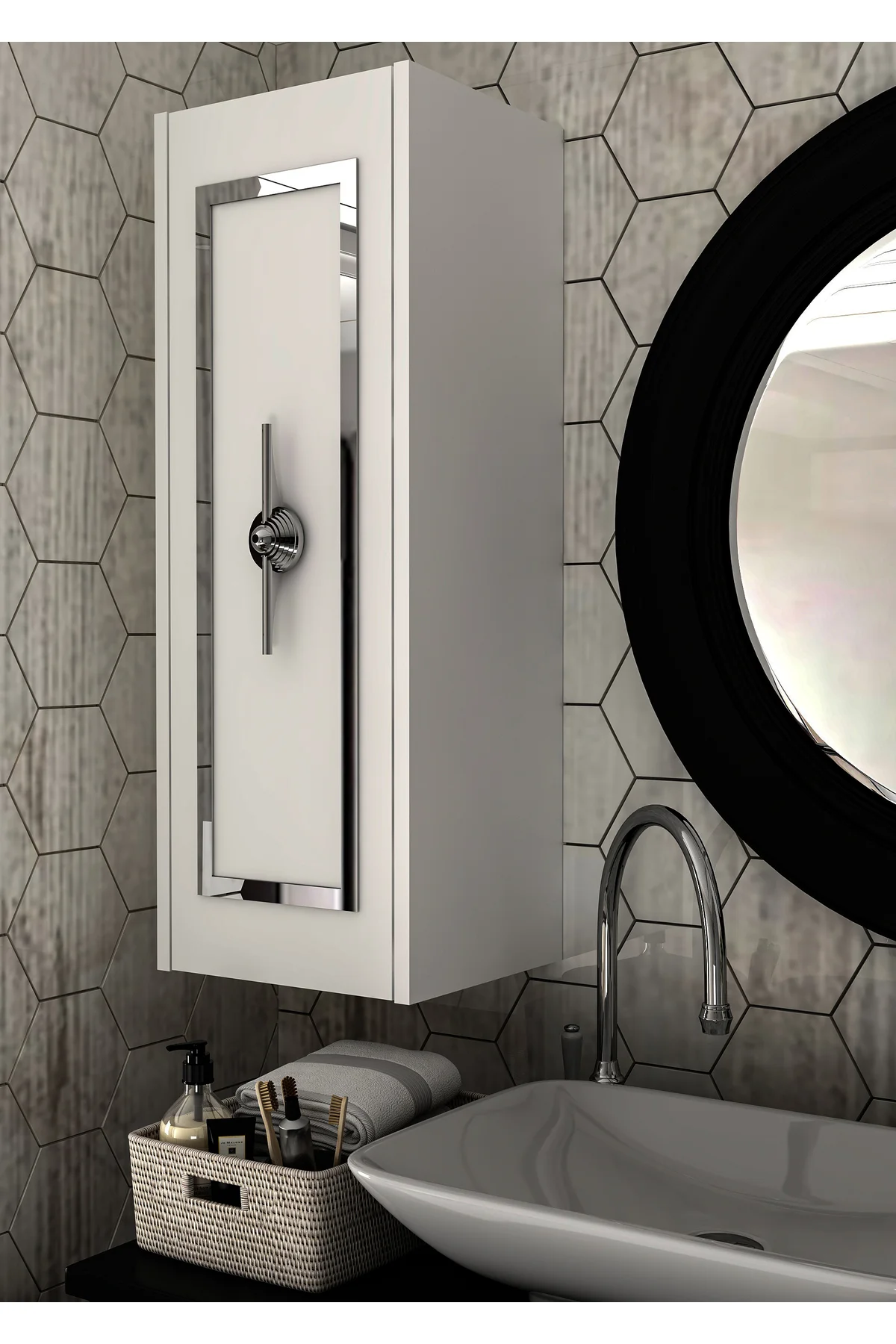 D7055CT-32 DUVARA MONTE TEK KAPAKLI BANYO DOLABI BEYAZ-ALTIN
