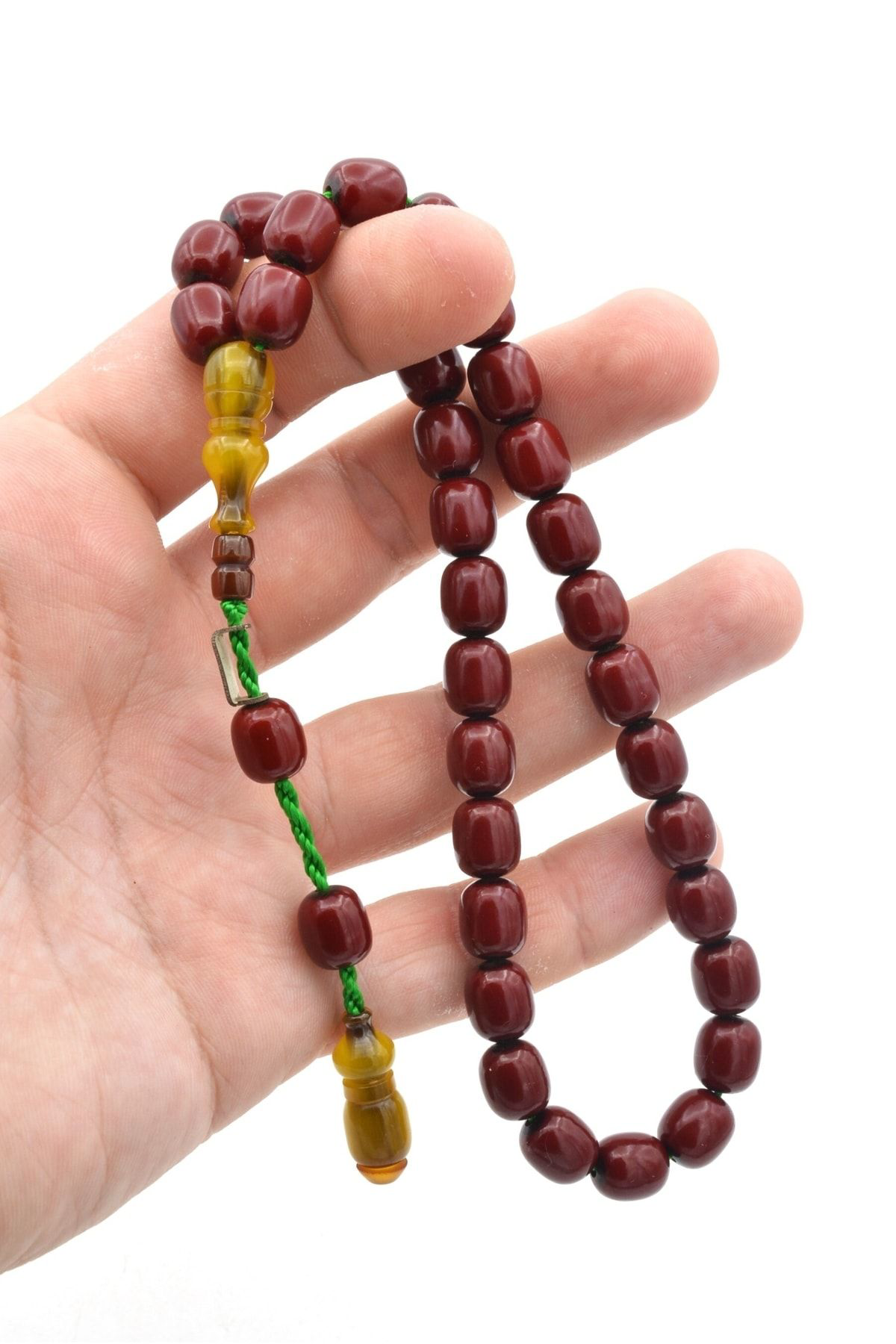Dabbas Imzalı Beyzi Kesim Bordo Sıkma Kehribar Tesbih 001