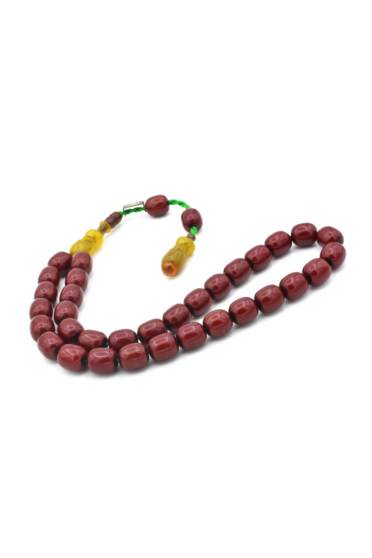 Dabbas Imzalı Beyzi Kesim Bordo Sıkma Kehribar Tesbih 001