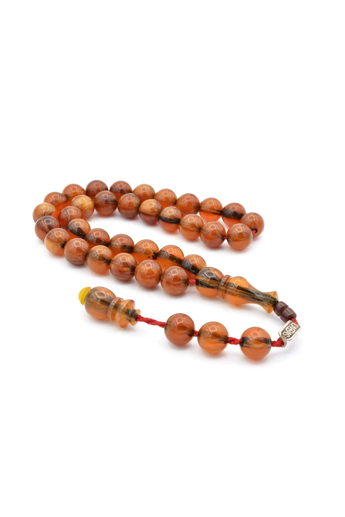 Murty99 Dabbas Usta İmzalı Küre Kesim Hareli Turuncu Sıkma Kehribar Tesbih 001