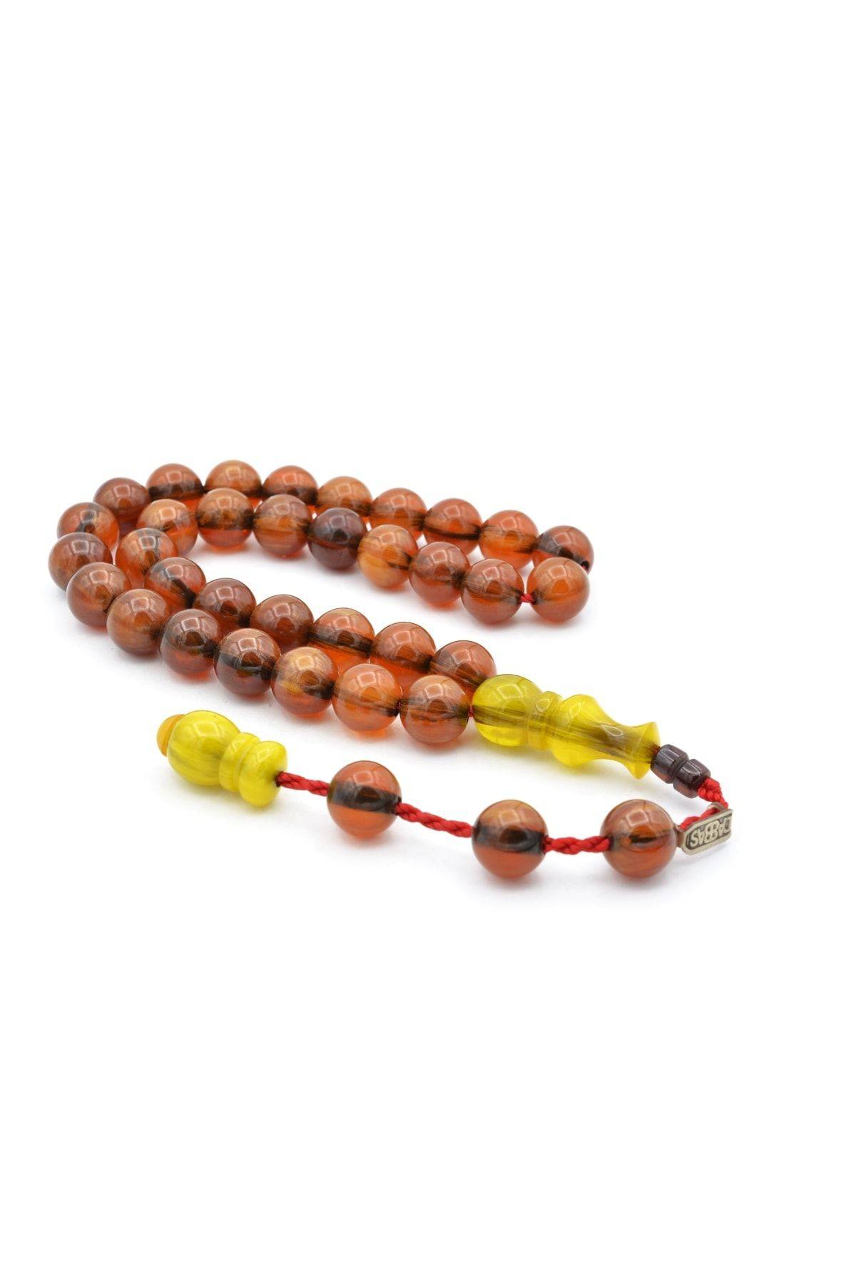 Murty99 Dabbas Usta İmzalı Küre Kesim Hareli Turuncu Sıkma Kehribar Tesbih 002