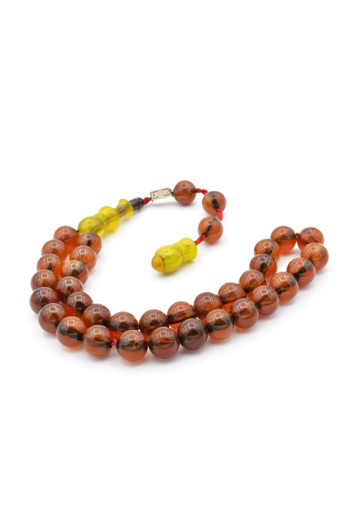 Murty99 Dabbas Usta İmzalı Küre Kesim Hareli Turuncu Sıkma Kehribar Tesbih 002