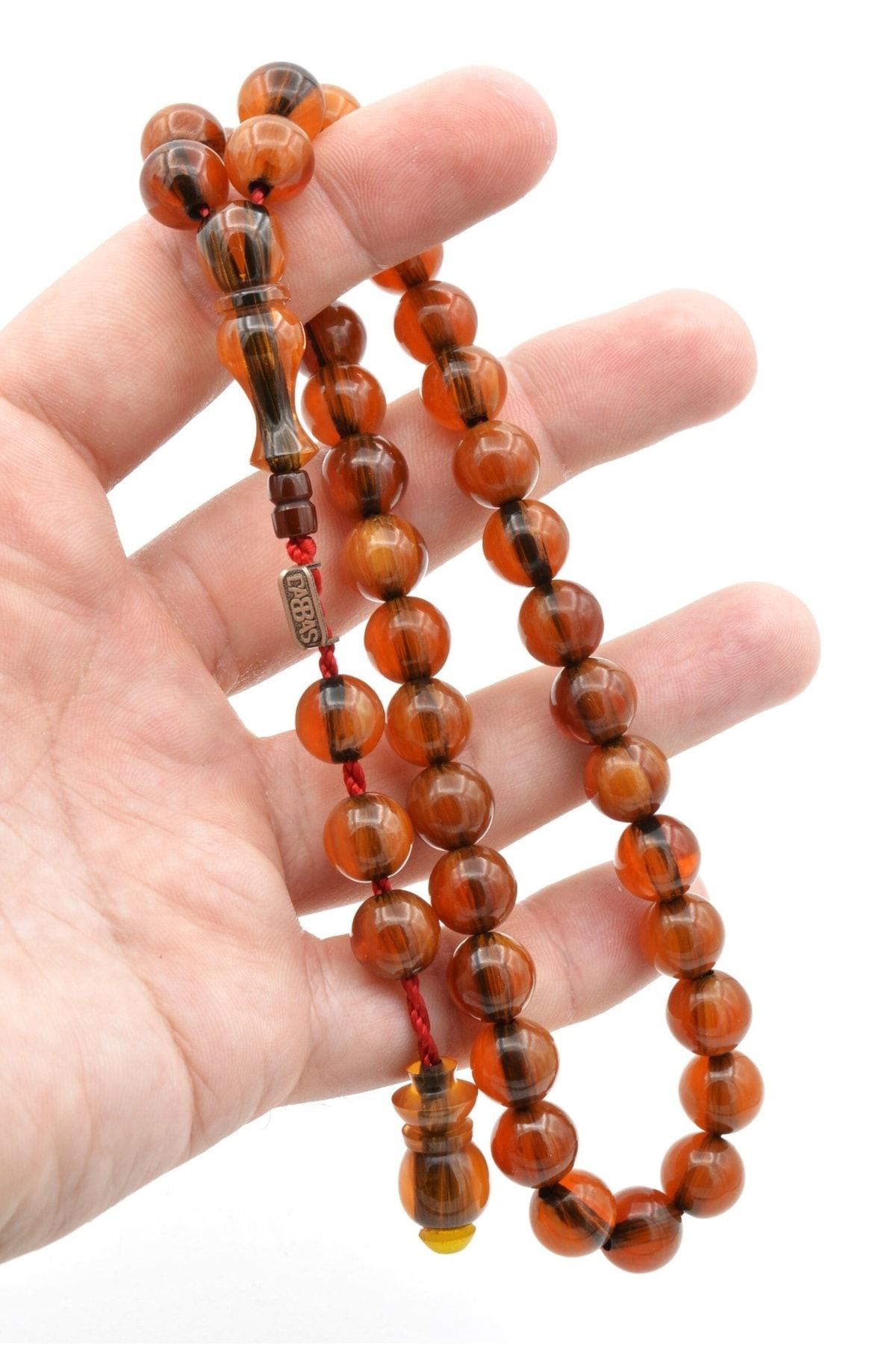 Murty99 Dabbas Usta İmzalı Küre Kesim Hareli Turuncu Sıkma Kehribar Tesbih 001