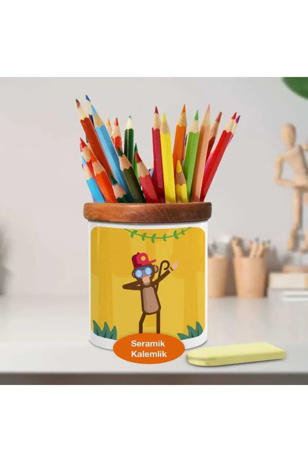 Dabbing Dansı Yapan Maymun Ahşaplı Seramik Kalemlik -2147850