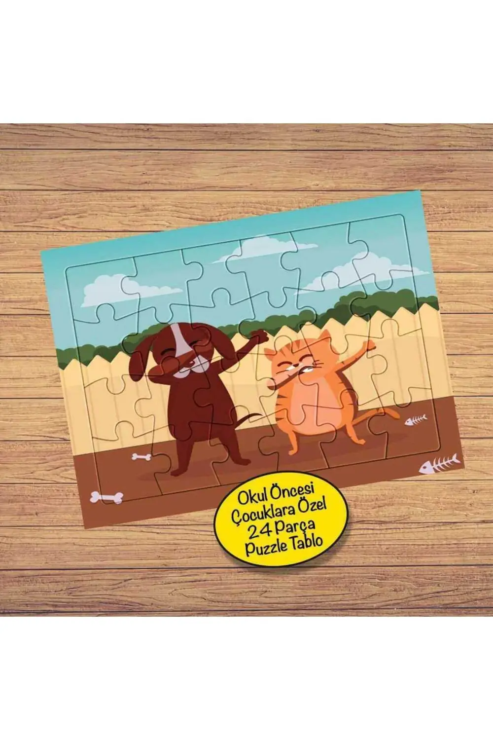 Dabbing Yapan Kedi Köpek 24 Parça Çocuklara Özel Yapboz Tablo-56