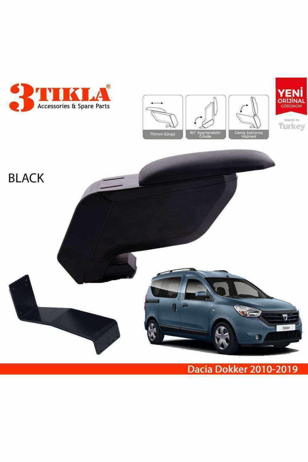 Dacia Dokker 2010-2019 Delmesiz Çelik Ayaklı Siyah Kolçak Kol Day