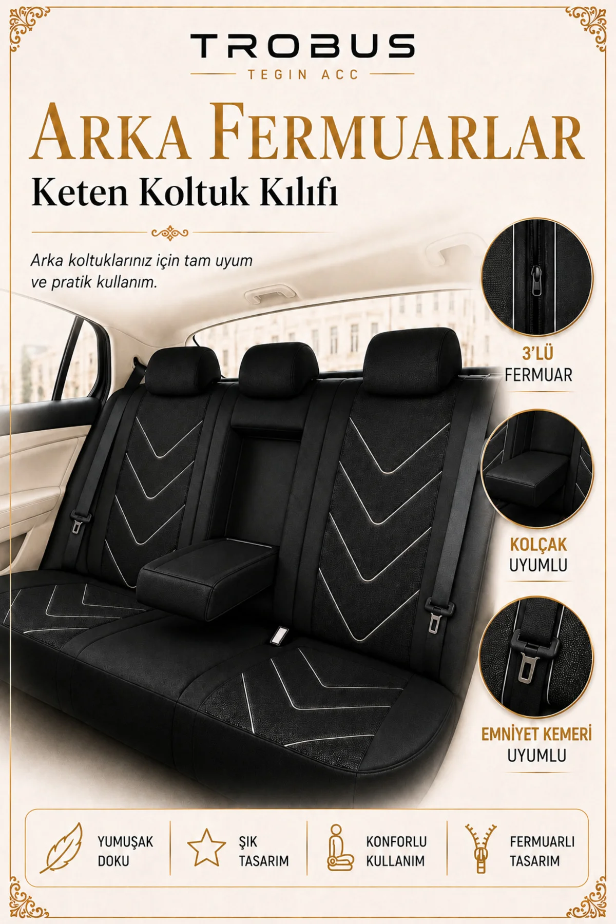 Dacia Dokker 2016-2021 Uyumlu LeoSport Serisi Keten Oto Koltuk Kılıfı Siyah Beyaz