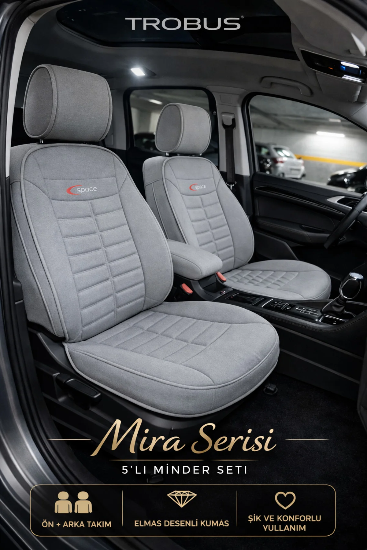 Dacia Dokker Combi 2012-2021 Uyumlu Mira Serisi Gri 5'li Oto Koltuk Minderi