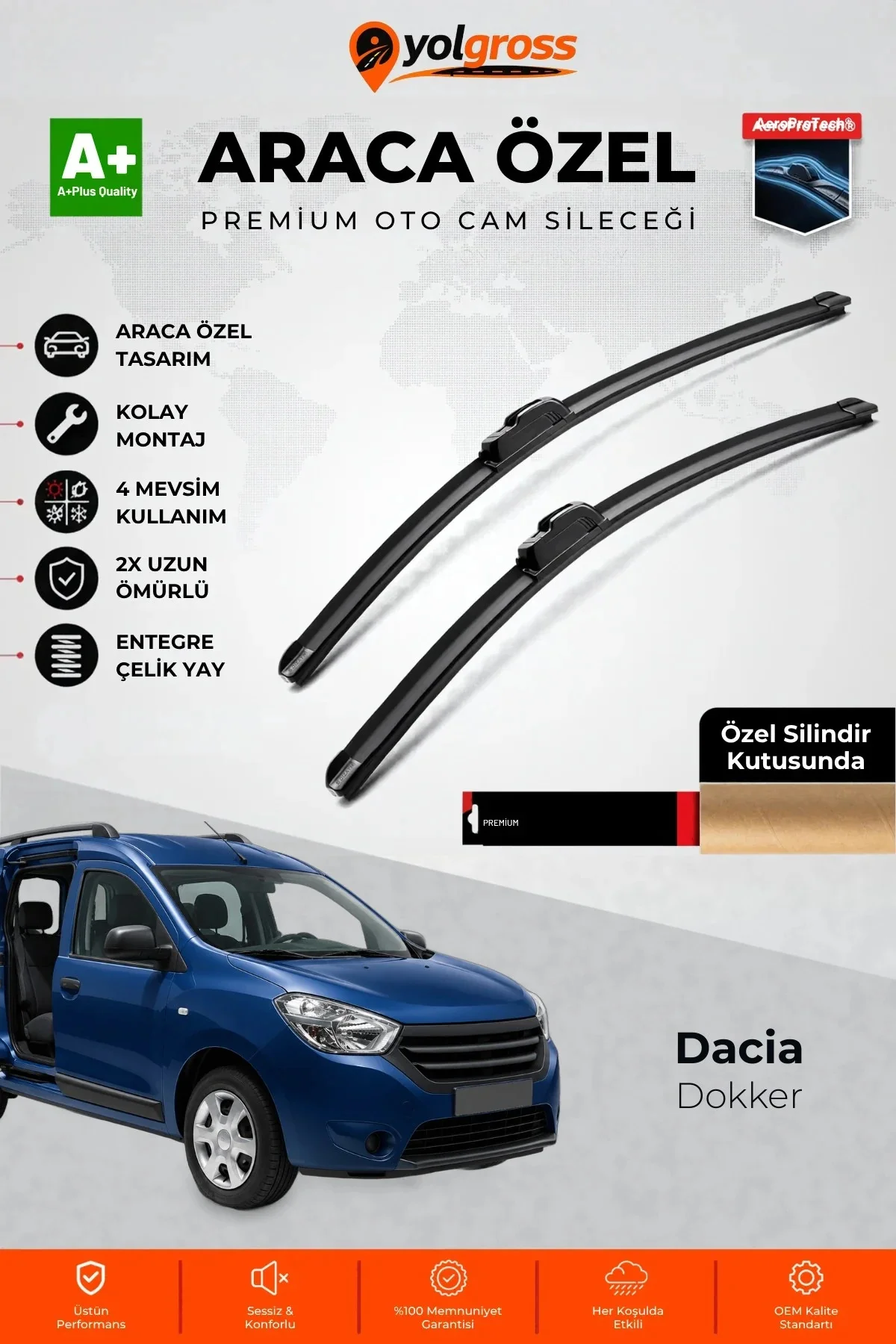 Dacia Dokker Ön Cam Silecek Seti 2012-2015 Premium Araca Özel 55-40 Cm A+ Kalite