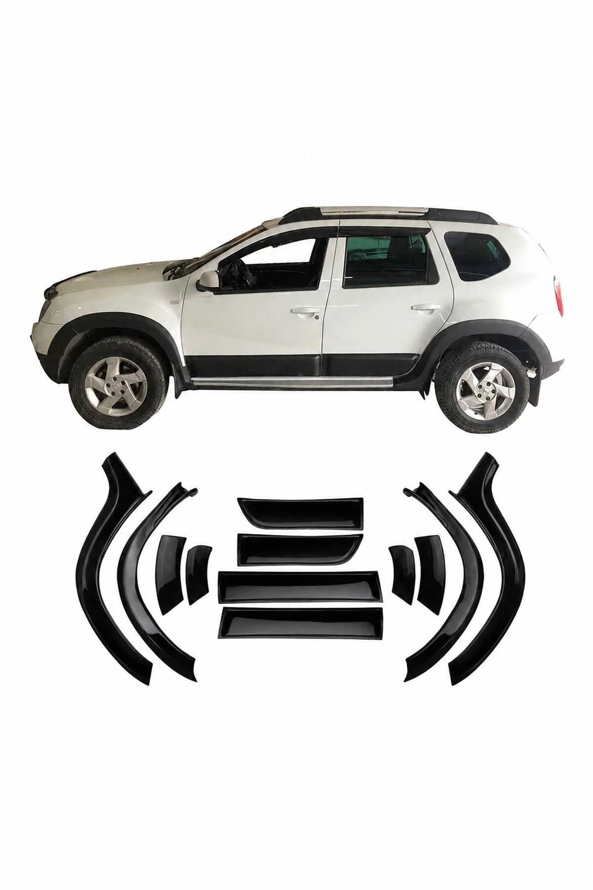 Dacia Duster 2010-2017 Uyumlu Dodik Seti 12+2 Parça ABS Düz Parlak Siyah - Görsel 2