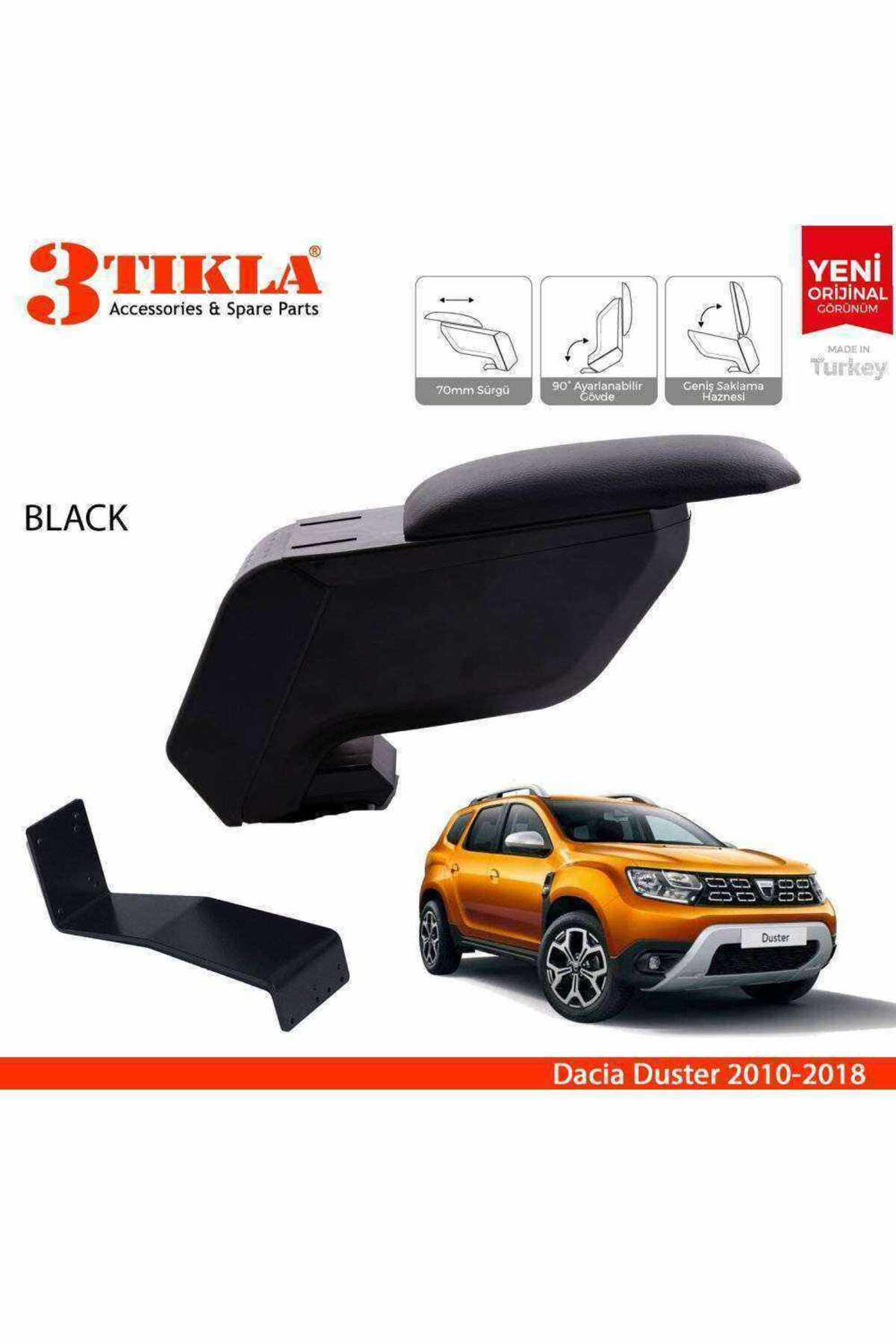 Dacia Duster 2010-2019 Delmesiz Çelik Ayaklı Siyah Kolçak Kol Day