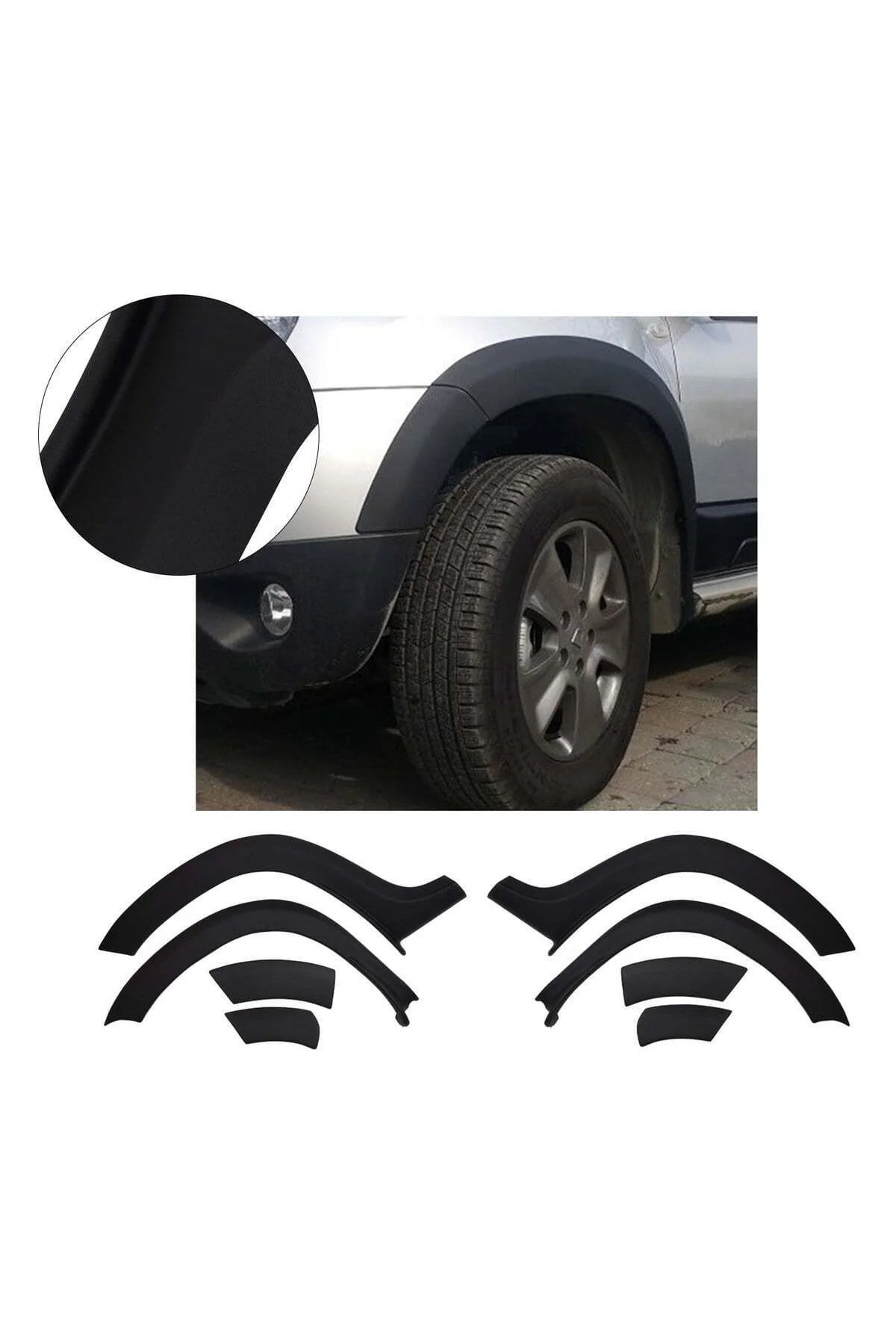 Dacia Duster 2010-2017 Uyumlu Çamurluk Dodik Seti 4+4 Parça ABS Düz Mat Siyah - Görsel 2