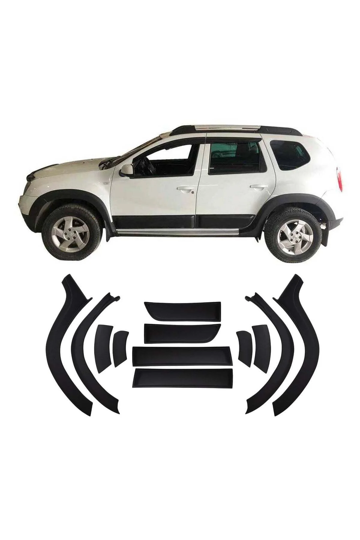 Dacia Duster 2010-2017 Uyumlu Dodik Seti 12+2 Parça ABS Düz Mat Siyah - Görsel 2