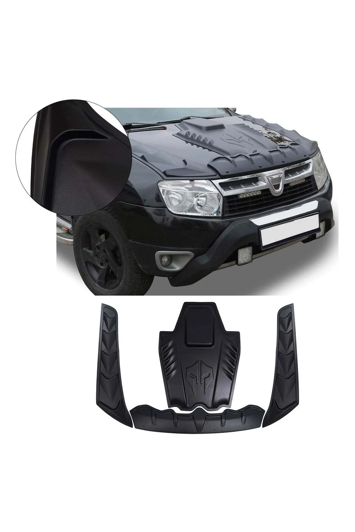 Dacia Duster 2010-2017 Uyumlu Kaput Scoop ve Dragon Kaput Koruma Seti 4 Parça ABS Mat Siyah - Görsel 2