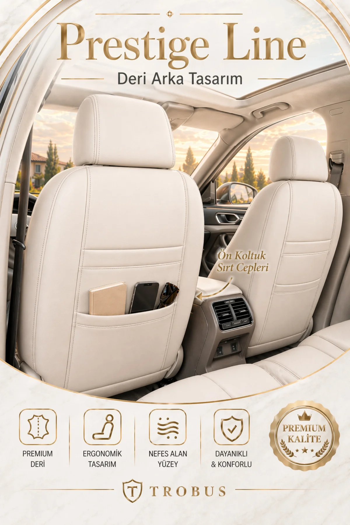 Dacia Duster 2010 ve Sonrası Tay Tüyü Deri Detay Koltuk Kılıfı Prestige Line Krem