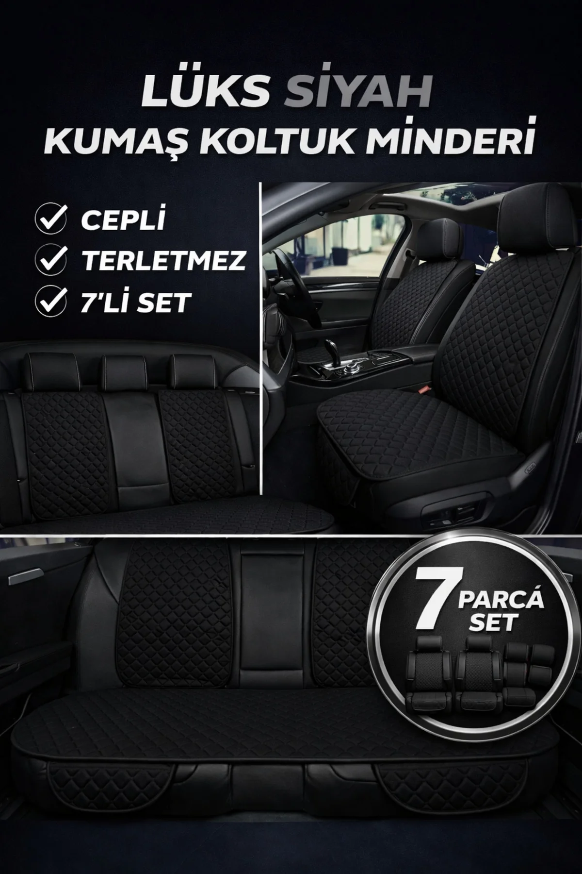 Dacia Duster 2010–Sonrası Uyumlu Kumaş Koltuk Minderi Kapitone Desen Terletmez Yedili Siyah Fiyatı, Yorumları ve Özellikleri