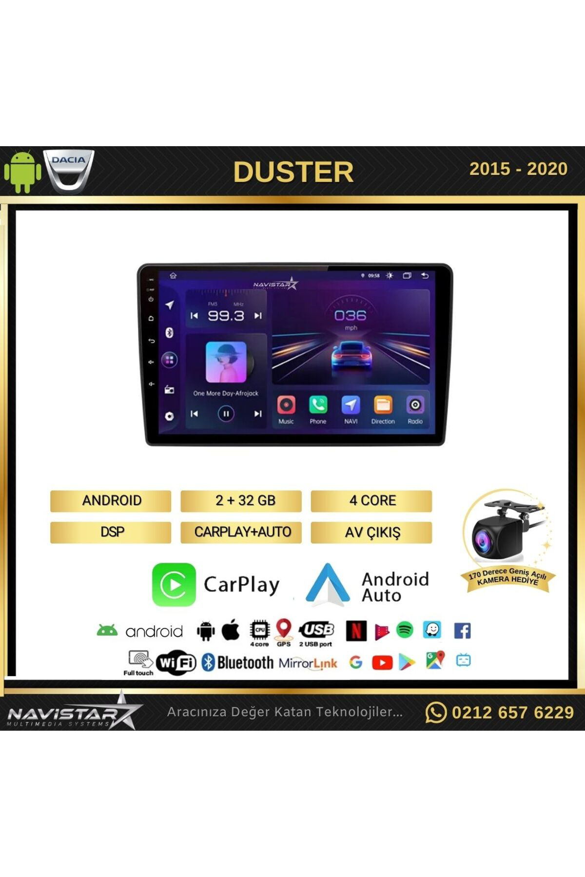 Dacia Duster 2015-2020 Model 2gb 64gb Android 13 Kablosuz Carplay