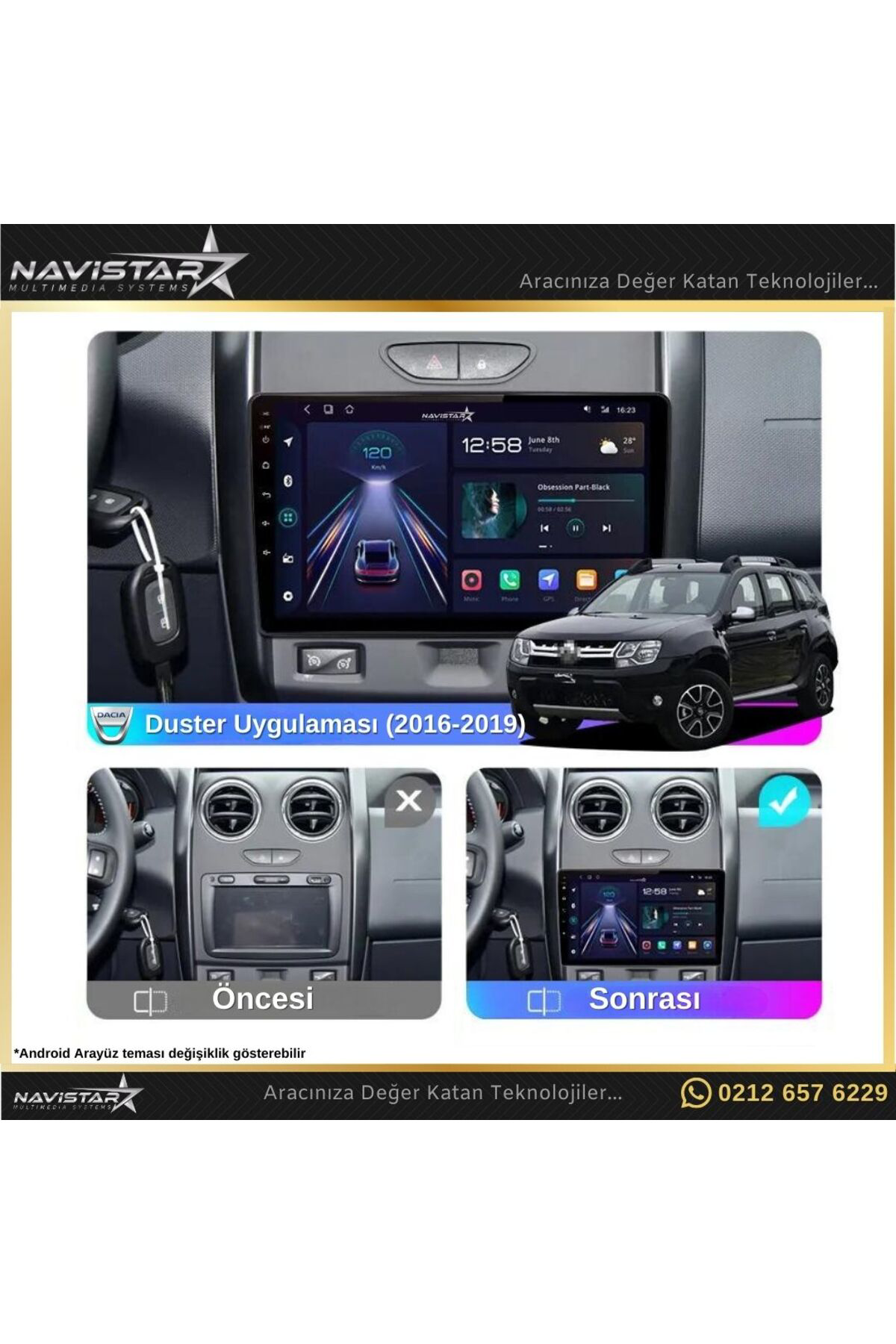 Dacia Duster 2015-2020 Model 2gb 64gb Android 13 Kablosuz Carplay