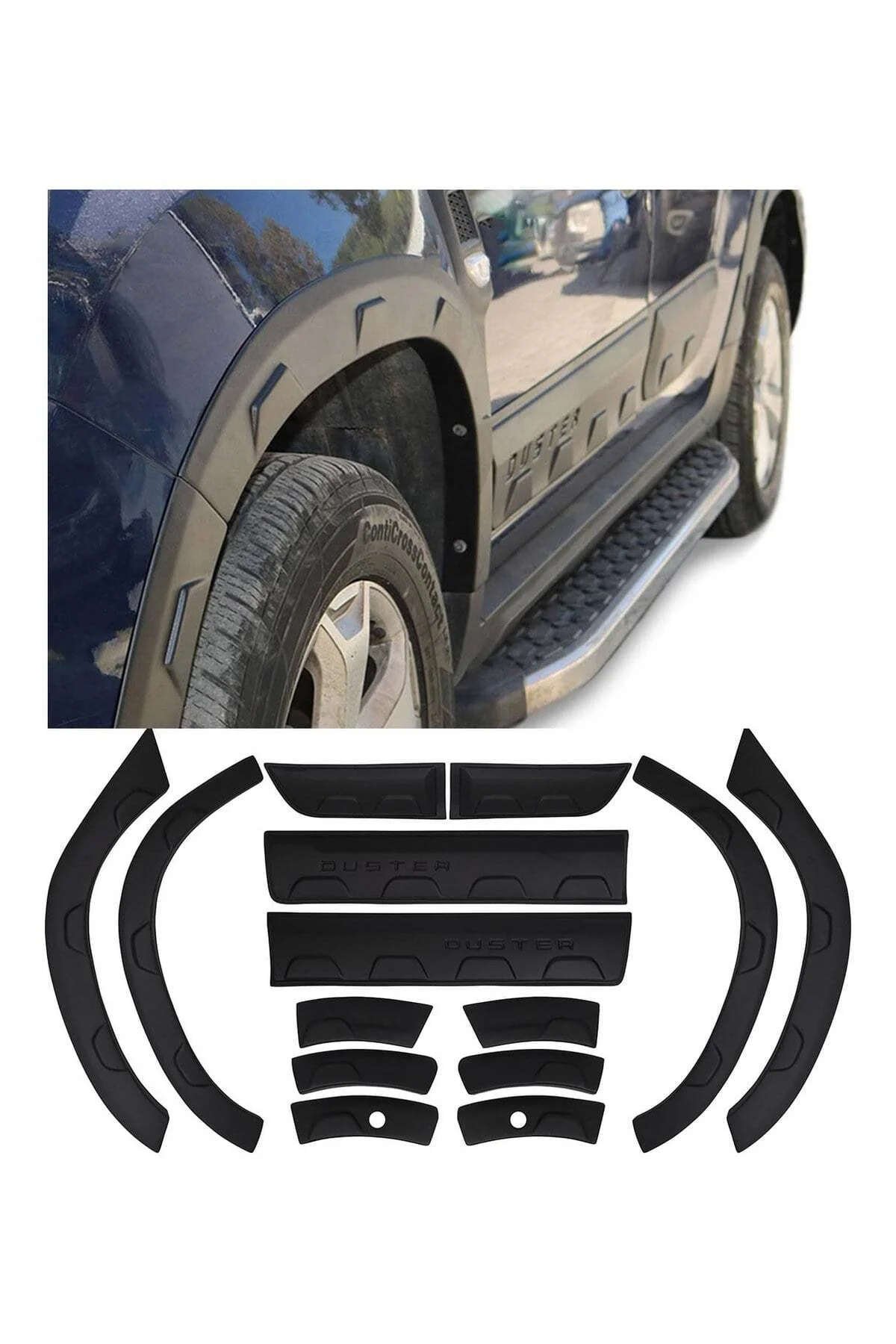 Dacia Duster 2018-2024 Uyumlu Duster Yazılı Dodik Seti 12+2 Parça ABS Damalı Mat Siyah - Görsel 2