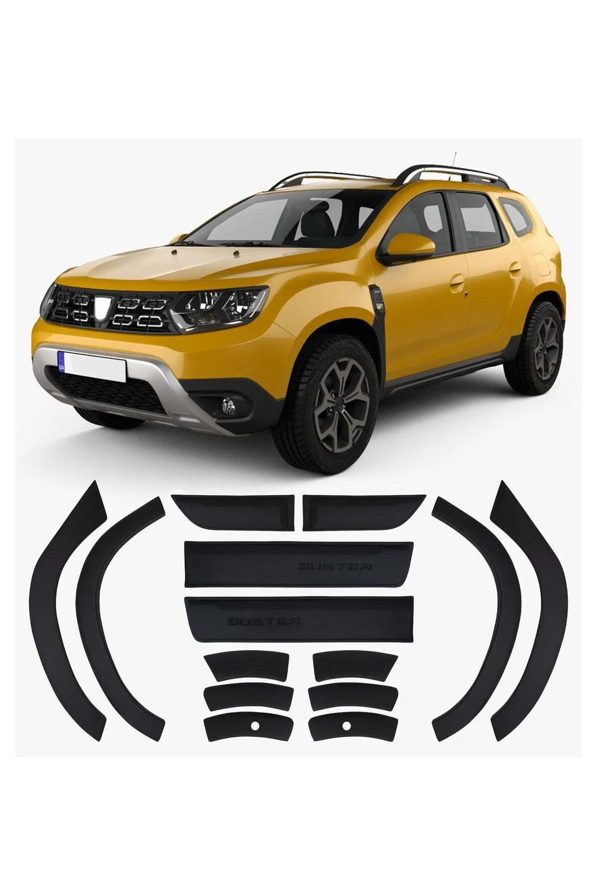 Dacia Duster 2018-2024 Uyumlu Duster Yazılı Dodik Seti 12+2 Parça ABS Düz Mat Siyah - Görsel 2