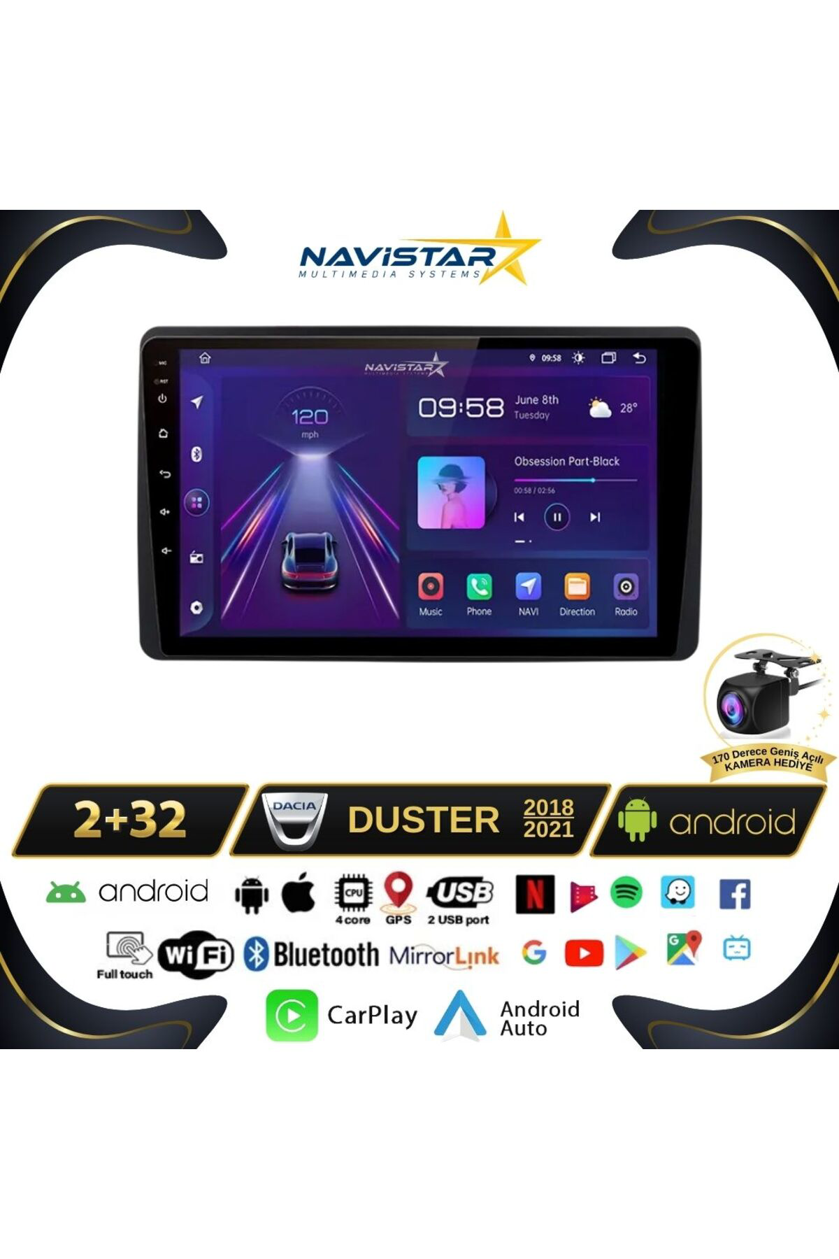 Dacia Duster 2018-2021 Model 2gb 64gb Android 13 Kablosuz Carplay Dacia Duster 2018-2021 Model 2gb 64gb Android 13 Kablosuz Carplay