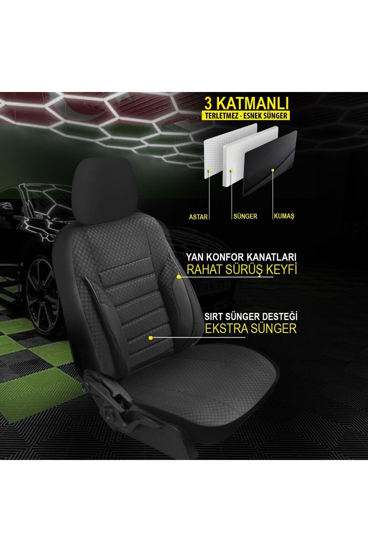 Nice Shop Dacia Duster 2018-Uyumlu Oto Koltuk Kilifi Eco Serisi - Siyah