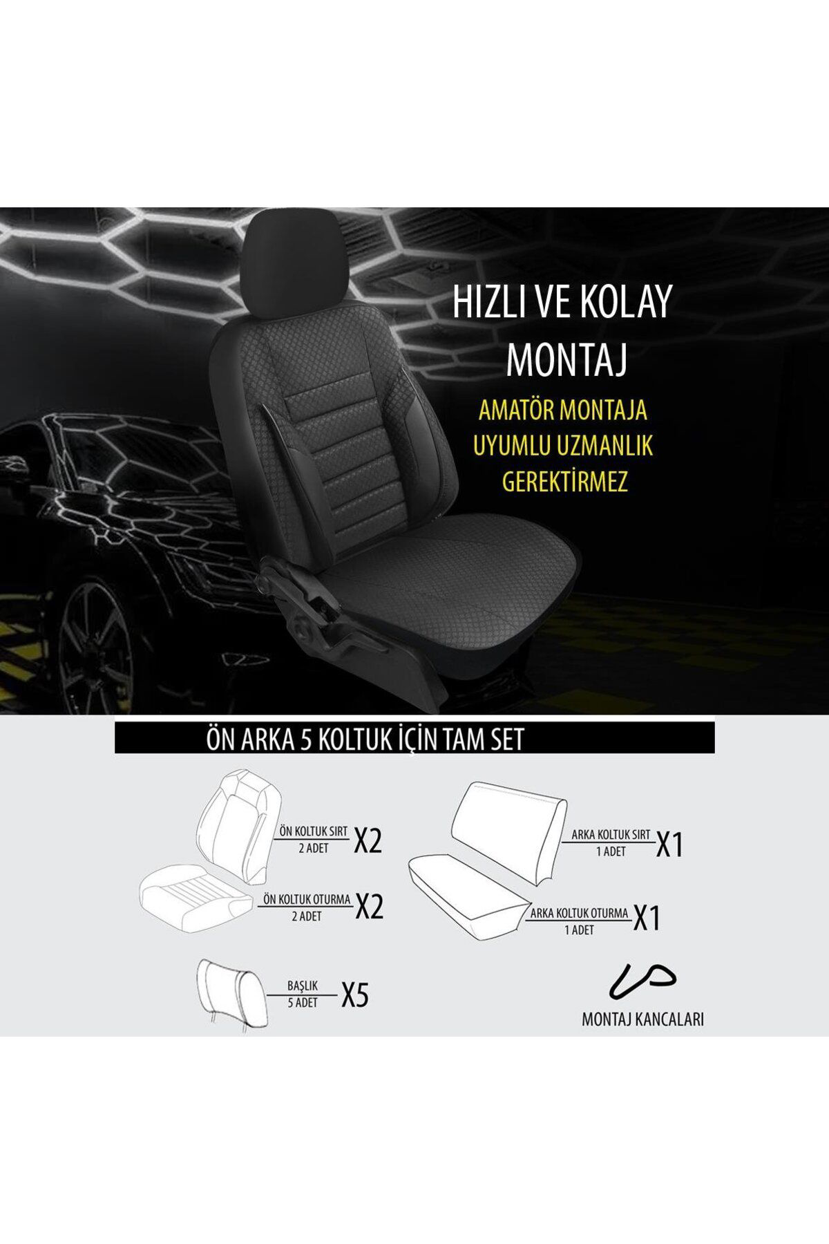 Nice Shop Dacia Duster 2018-Uyumlu Oto Koltuk Kilifi Eco Serisi - Siyah