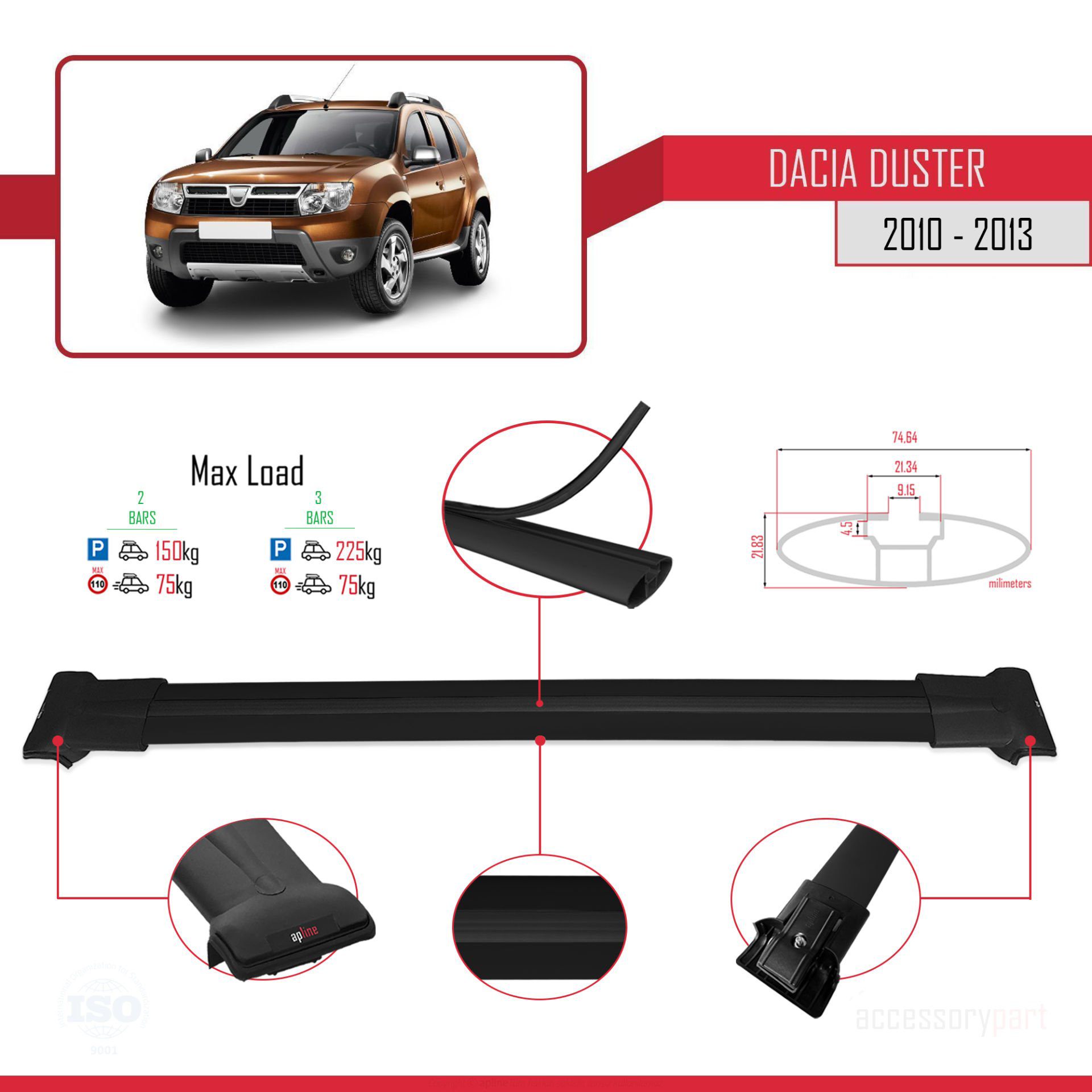 Dacia Duster 2010-2013 Arası ile uyumlu FLY Model Ara Atkı Tavan 