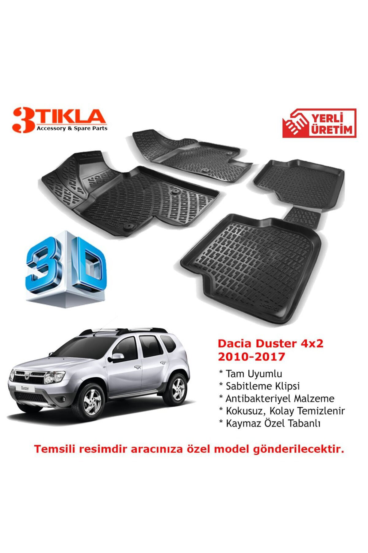 Dacia Duster 4x2 2010-2017 Premium 3D Havuzlu Paspas Seti