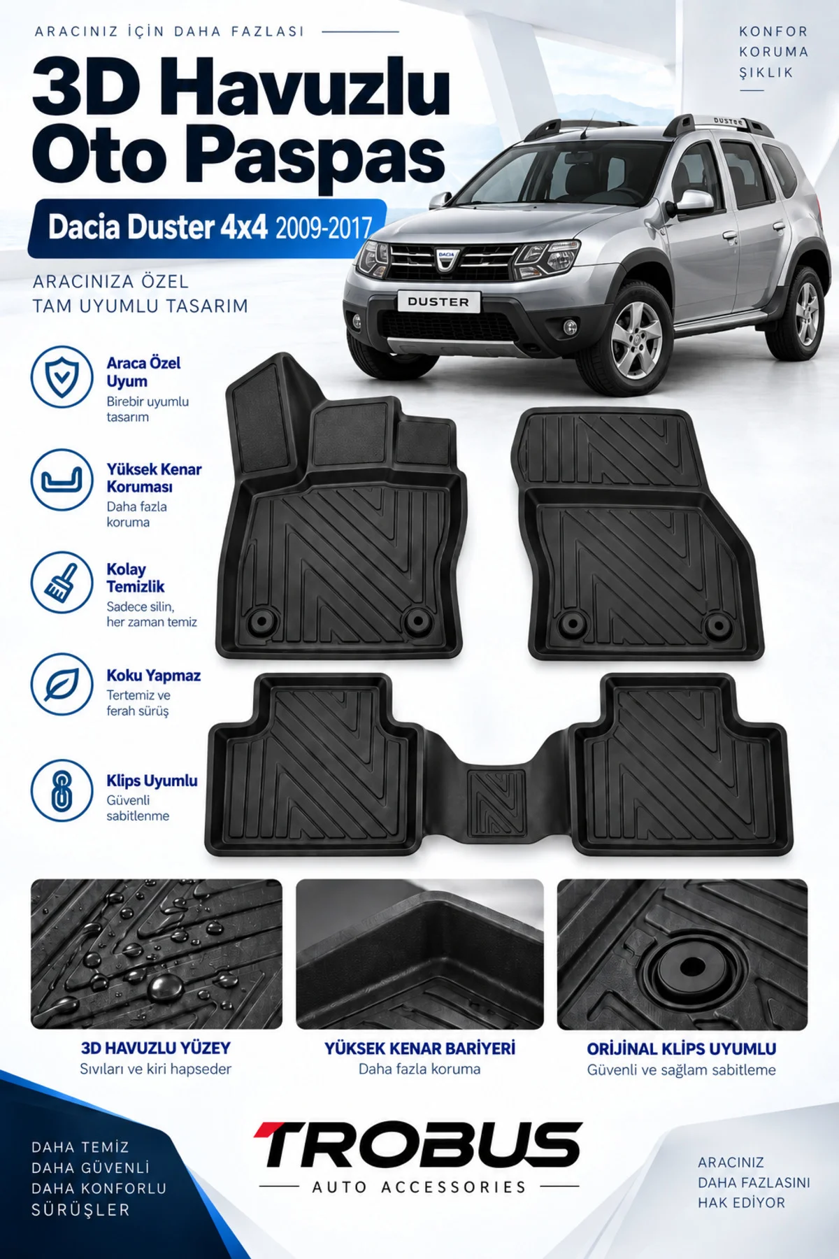 Dacia Duster 4x4 2010-2017 Karbon Desenli Premium 3D Havuzlu Oto Paspas Dacia Duster 4x4 2010-2017 Karbon Desenli Premium 3D Havuzlu Oto Paspas