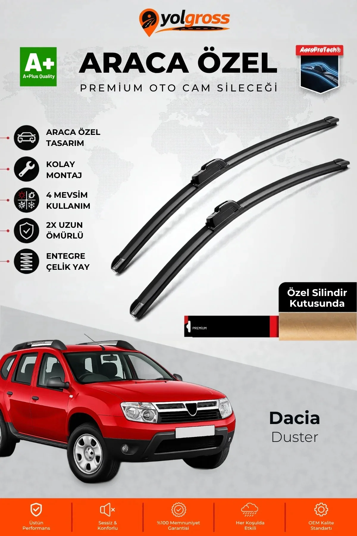 Dacia Duster Ön Cam Silecek Seti 2009-2014 Premium Araca Özel 50-50 Cm A+ Kalite