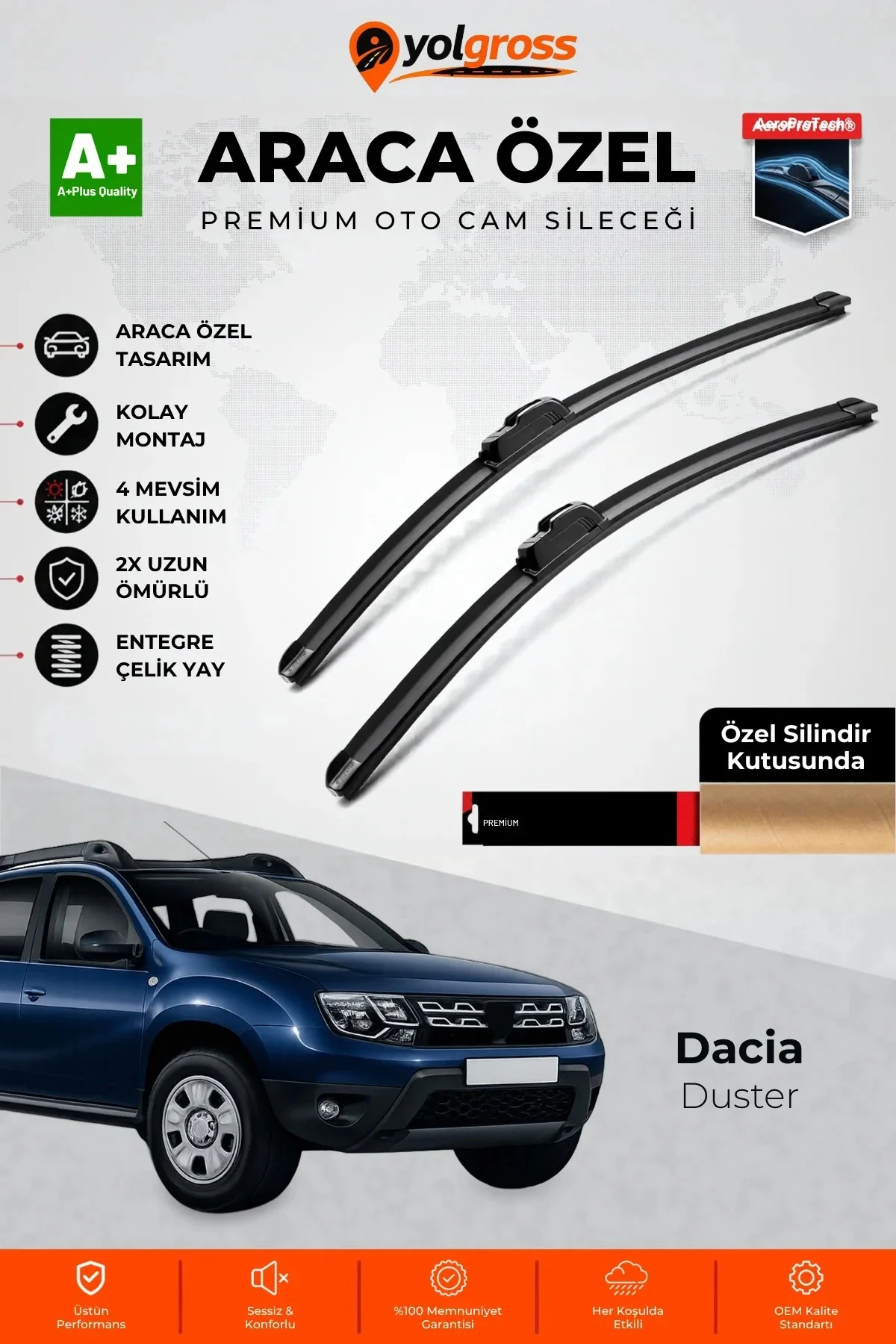 Dacia Duster Ön Cam Silecek Seti 2014-2018 Premium Araca Özel 60-45 Cm A+ Kalite