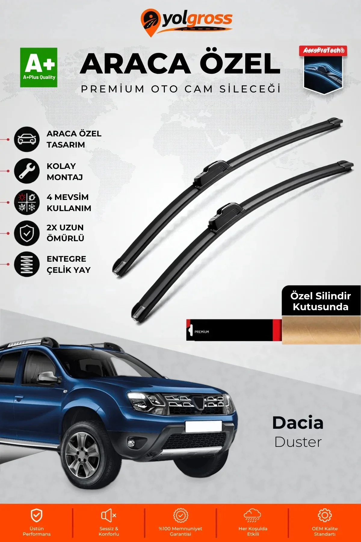 Dacia Duster Ön Cam Silecek Seti 2018-2023 Premium Araca Özel 55-48 Cm A+ Kalite Dacia Duster Ön Cam Silecek Seti 2018-2023 Premium Araca Özel 55-48 Cm A+ Kalite