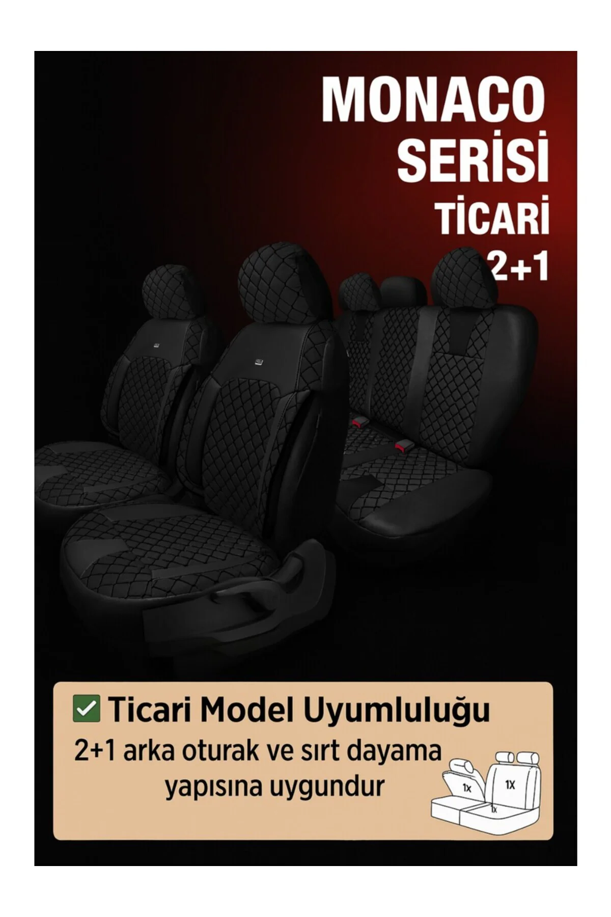 Dacia Jogger 2022-2024 2+1 Arka Sırt Oturak Uyumlu Monaco Serisi Siyah Koltuk Kılıfı