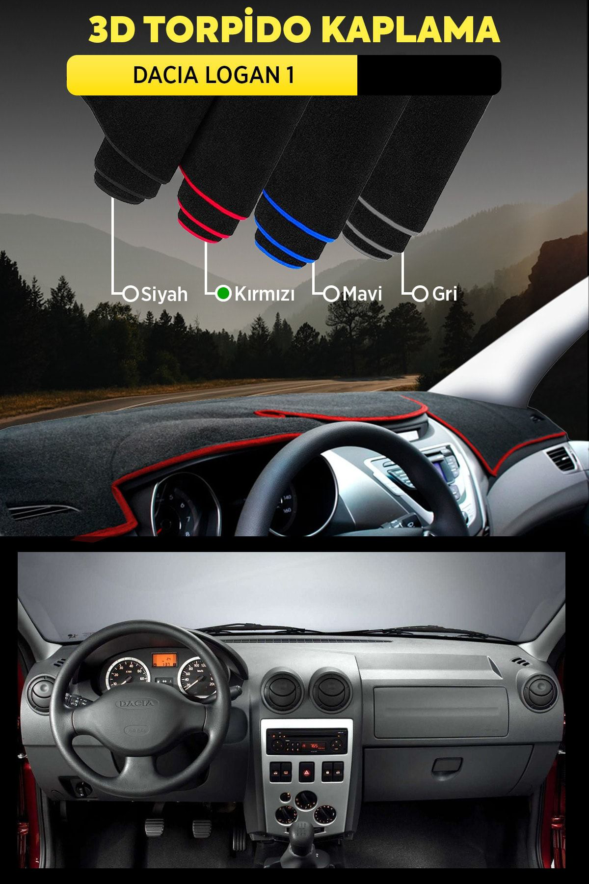 Dacıa Logan 1 3d Torpido Koruma Kılıfı - Ön Göğüs Kaplama - Kırmı