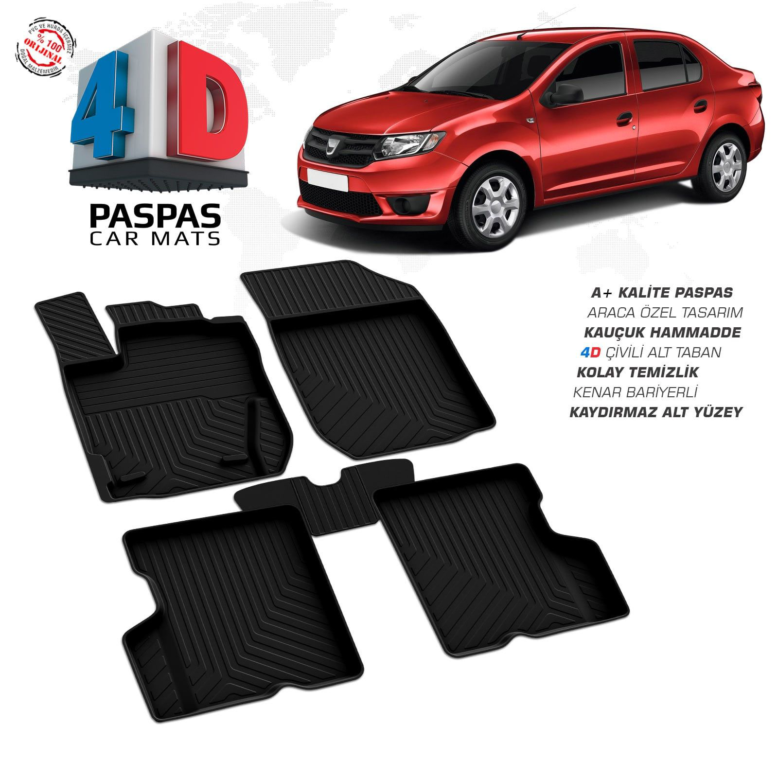 Dacia Logan 2 4D Araca Özel Havuzlu Kauçuk Paspas 2013-2020 Dacia Logan 2 4D Araca Özel Havuzlu Kauçuk Paspas 2013-2020