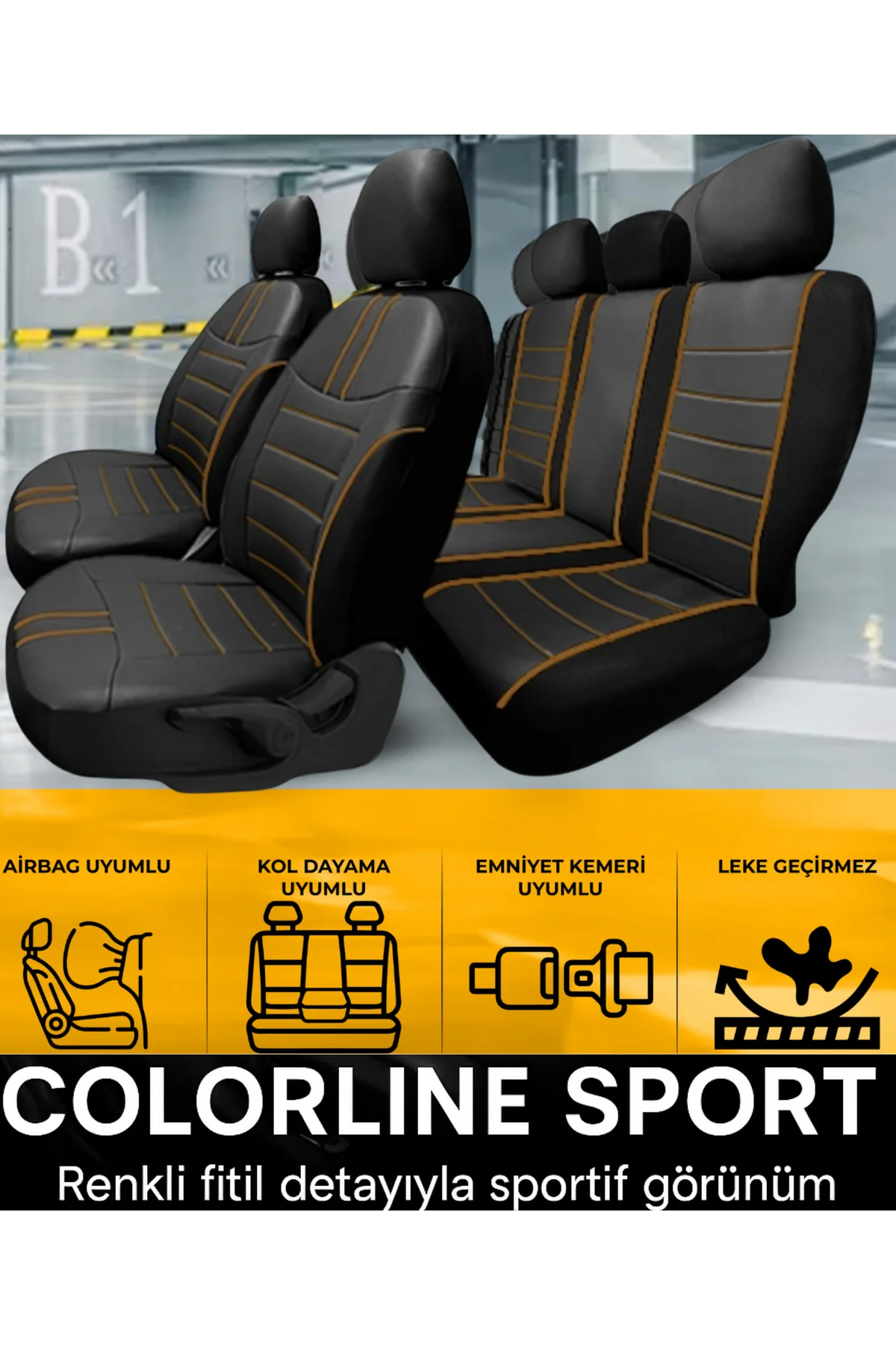 Dacia Logan 2004 ve Sonrası Uyumlu Colorline Sport Deri Siyah Koltuk Kılıfı