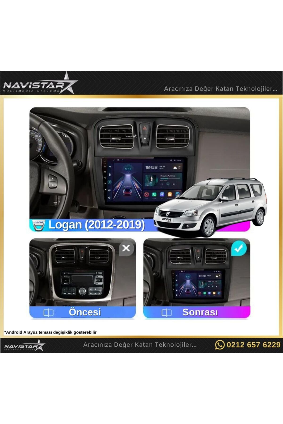 Dacia Logan 2012-2019 Model 2 64gb Android 13 Kablosuz Carplay Na