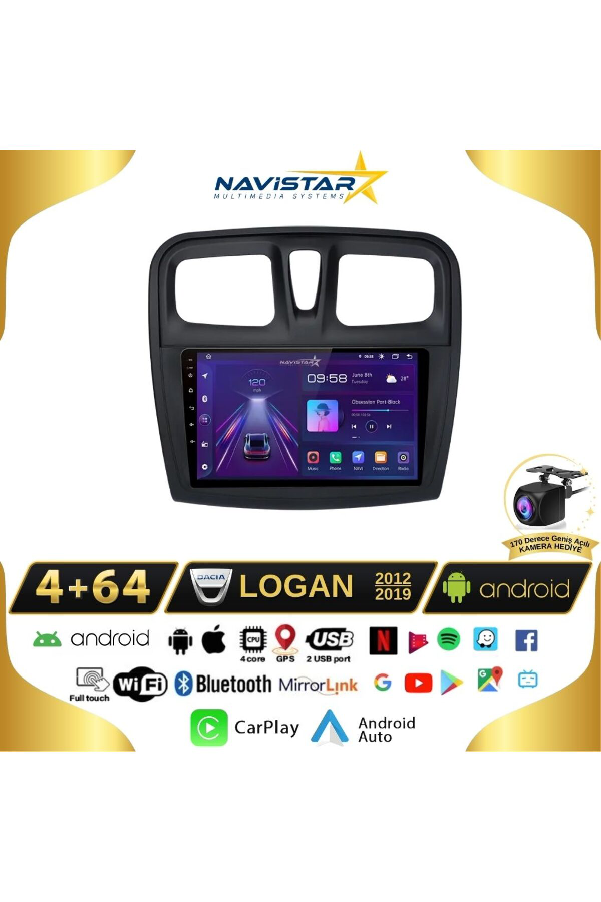 Dacia Logan 2012-2019 Model 4gb 64gb Android 13 Kablosuz Carplay Dacia Logan 2012-2019 Model 4gb 64gb Android 13 Kablosuz Carplay
