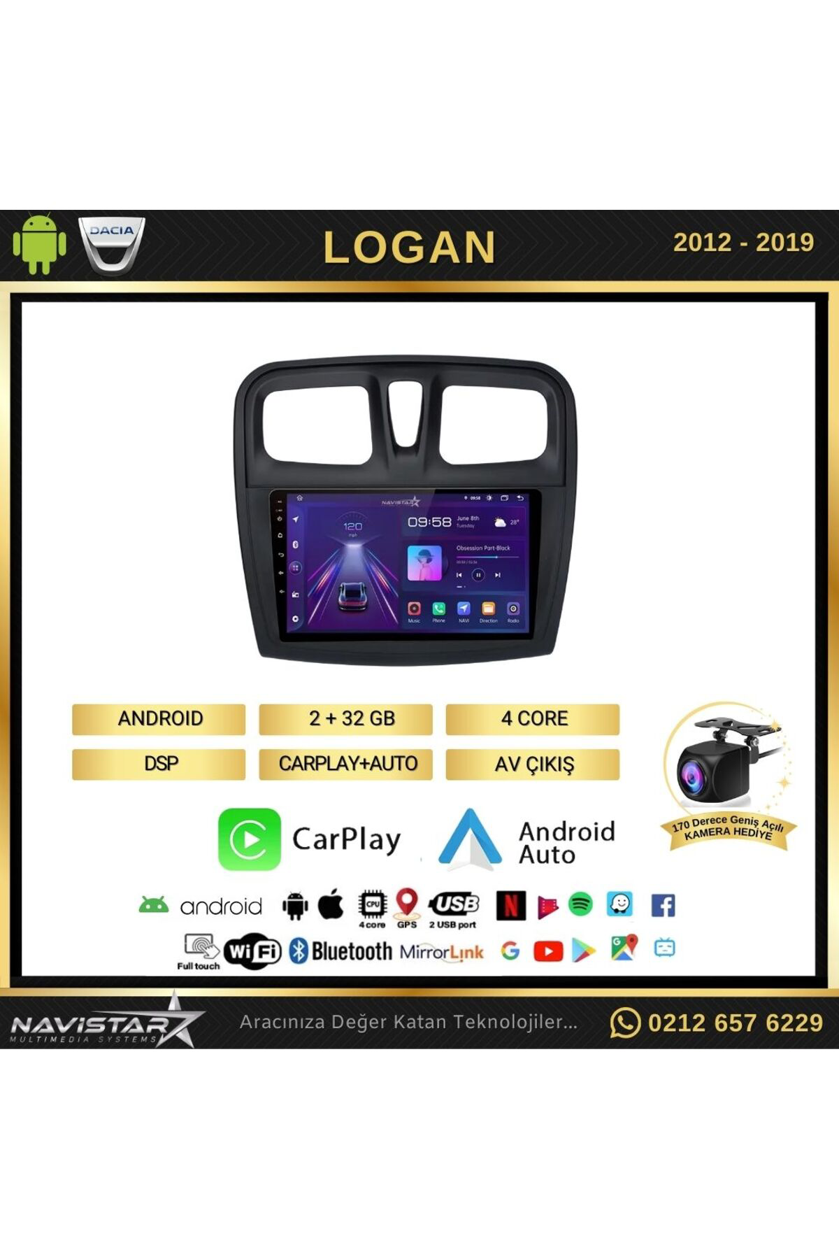 Dacia Logan 2012-2019 Model 2 64gb Android 13 Kablosuz Carplay Na