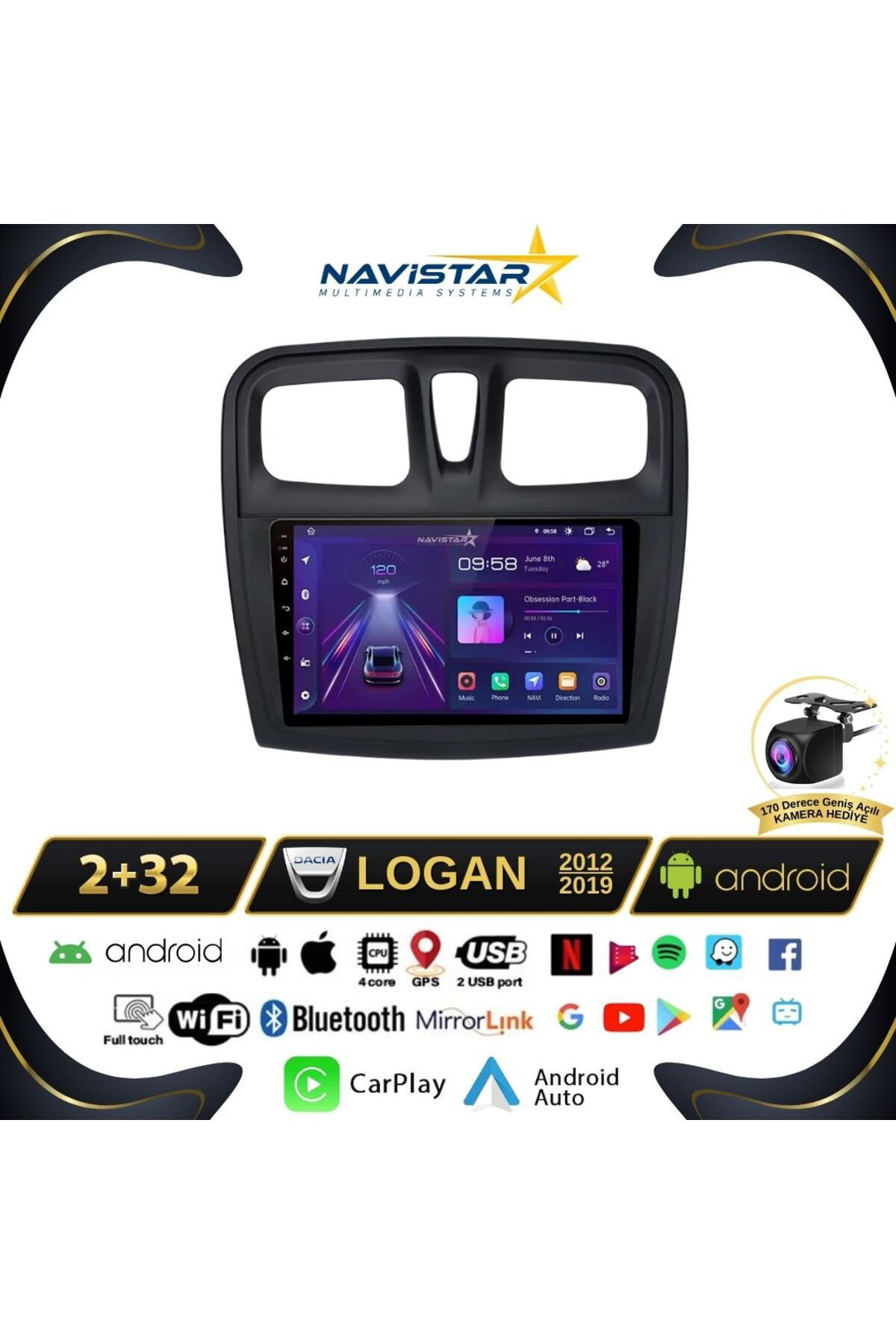 Dacia Logan 2012-2019 Model 2 64gb Android 13 Kablosuz Carplay Na